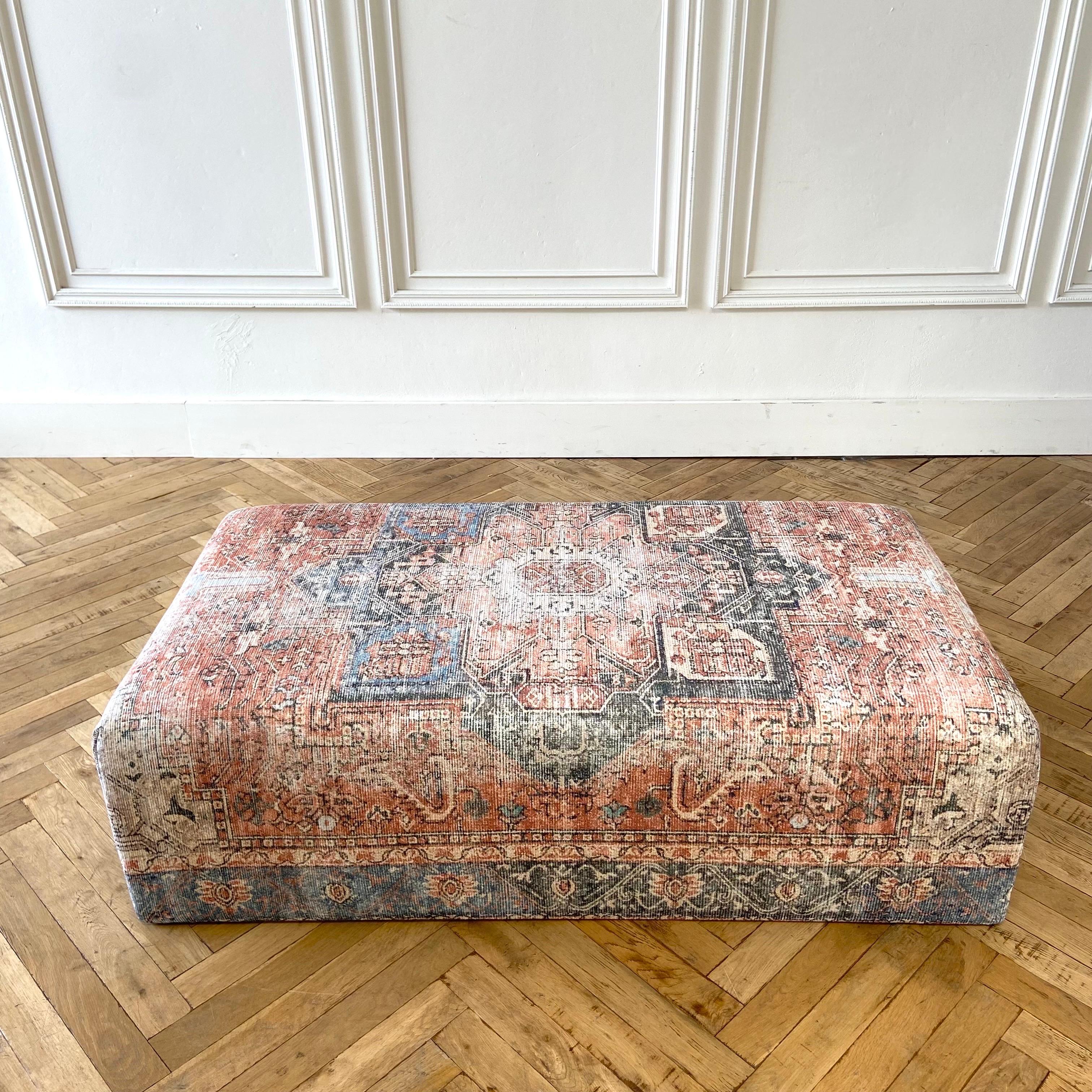 Contemporary Custom Made Rug Style Cube Cocktail Ottoman For Sale