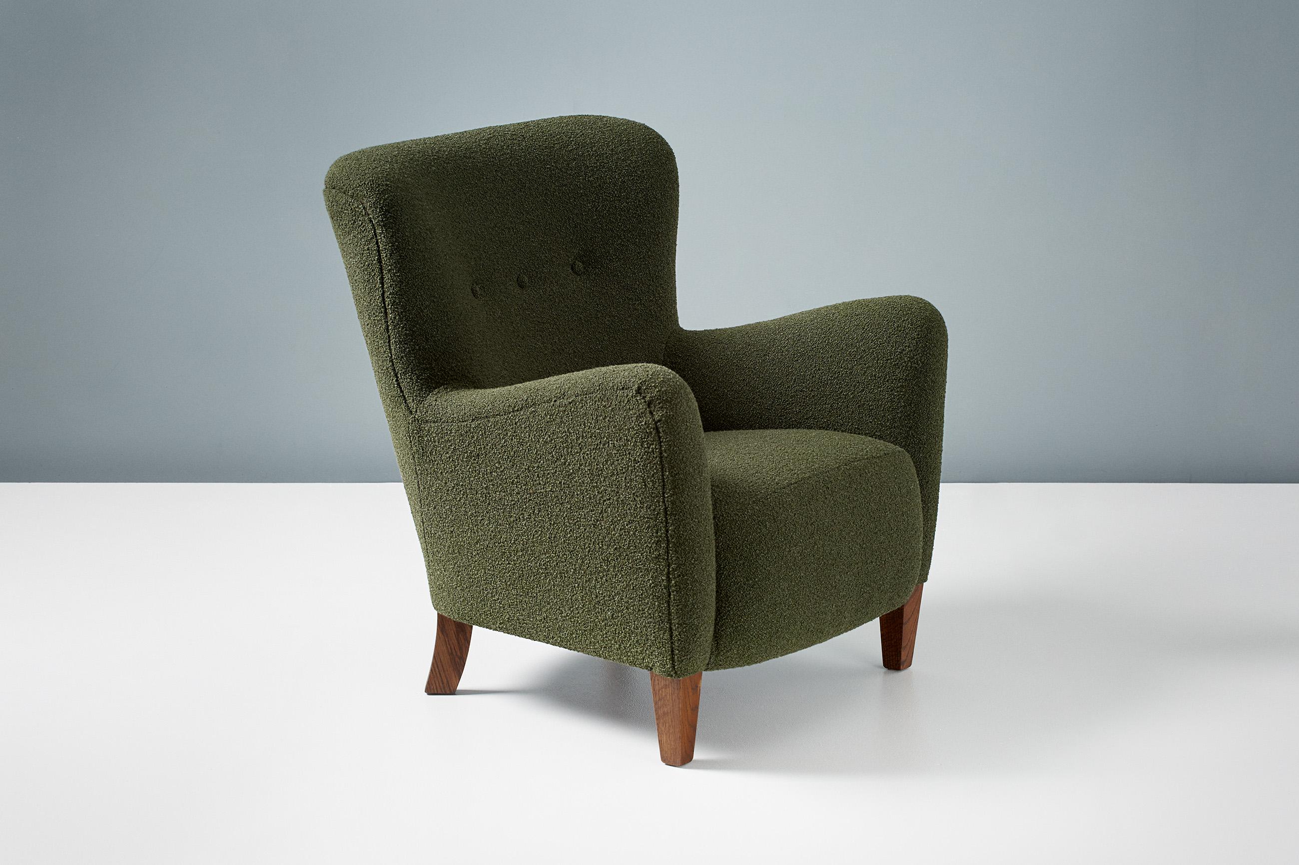 Scandinavian Modern Custom Made RYO Boucle Lounge Chairs For Sale