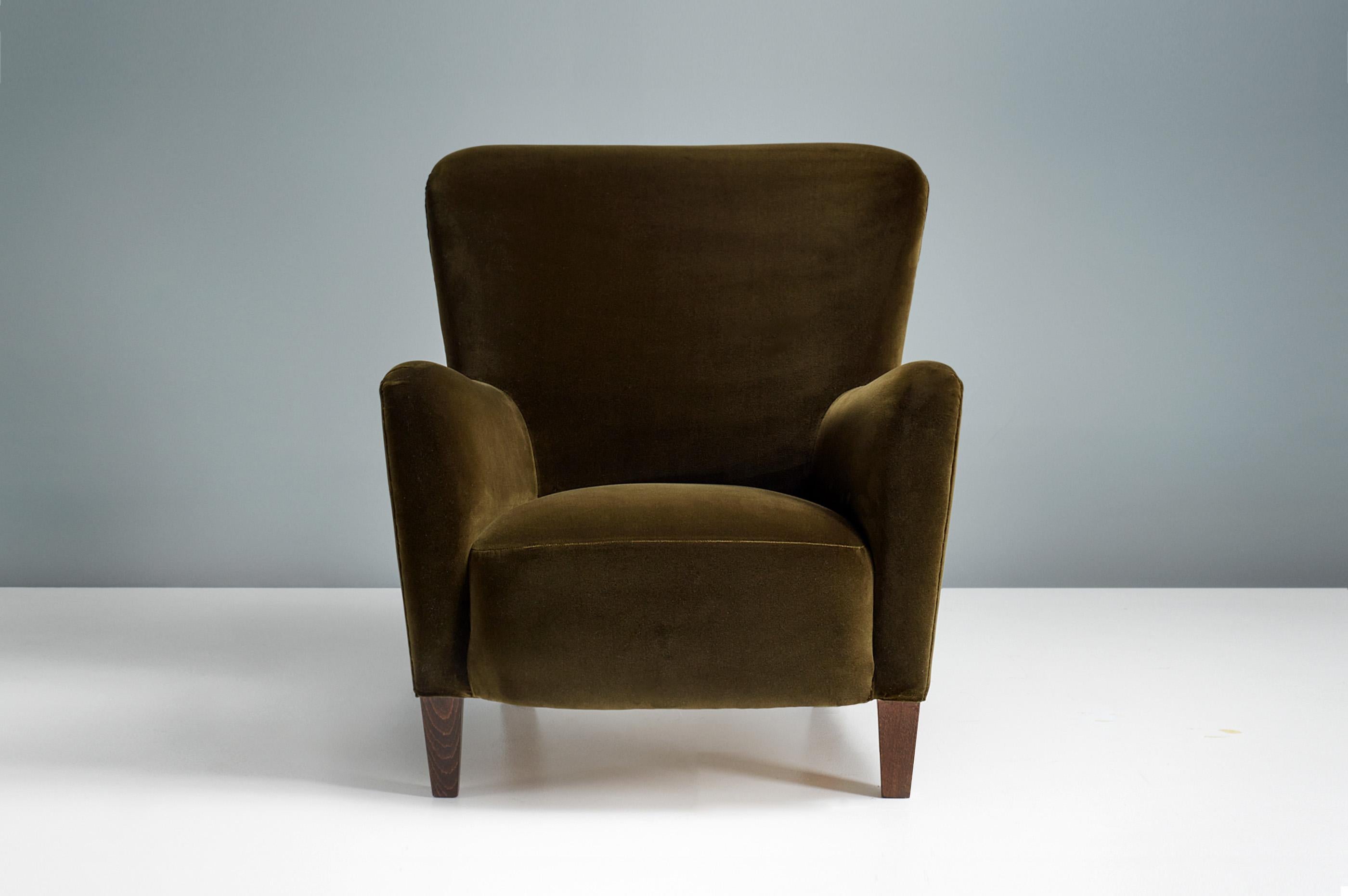 British Ryo Lounge Chair in Moss Green Velvet by Dagmar For Sale