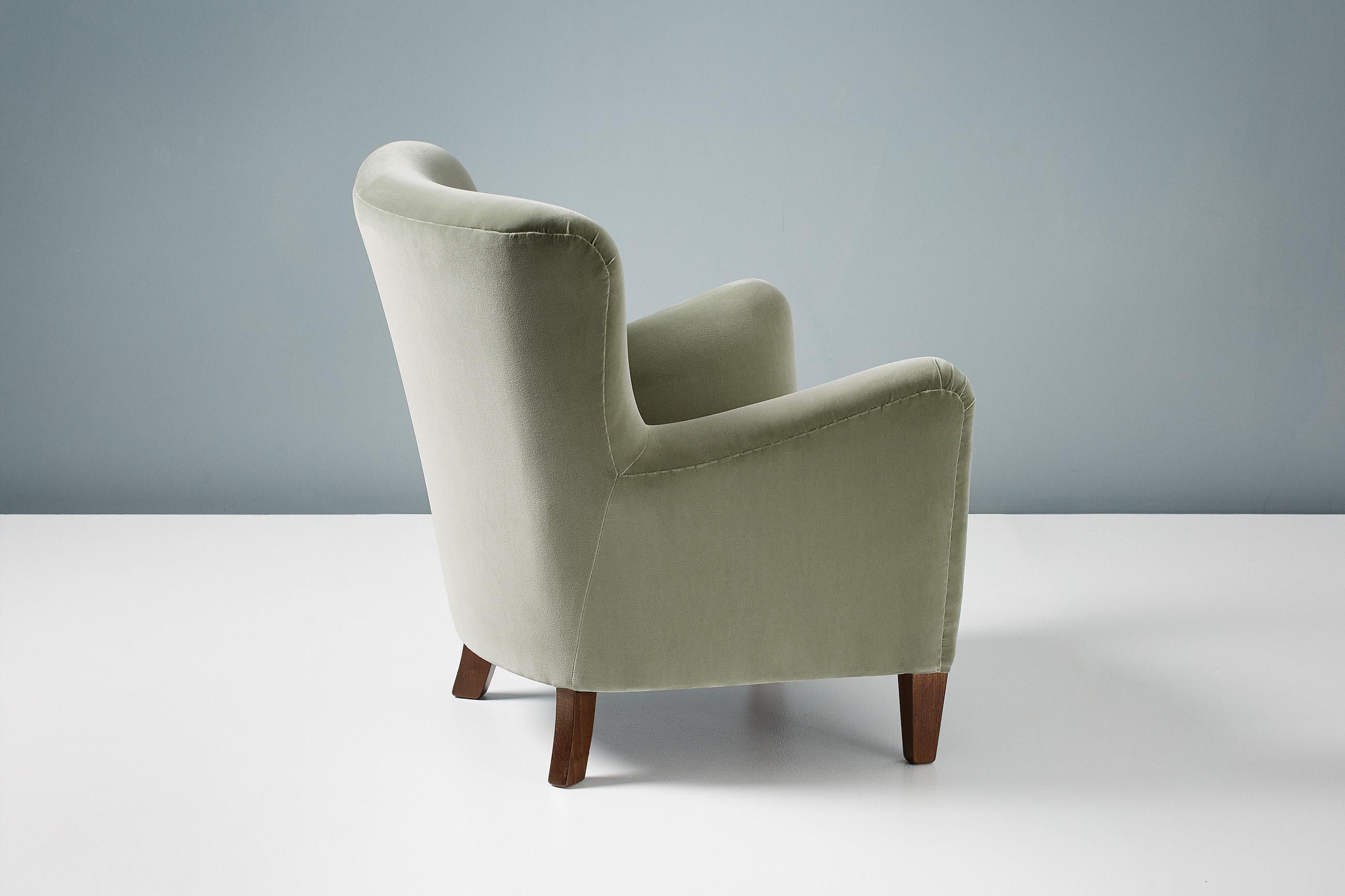 Scandinavian Modern Custom Made RYO Velvet Lounge Chair For Sale