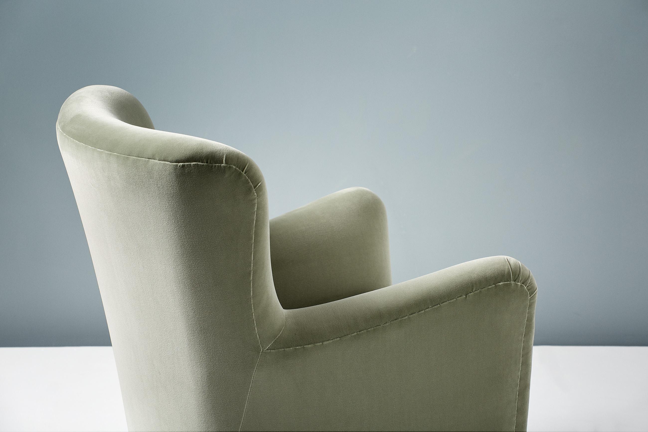 British Custom Made RYO Velvet Lounge Chair For Sale