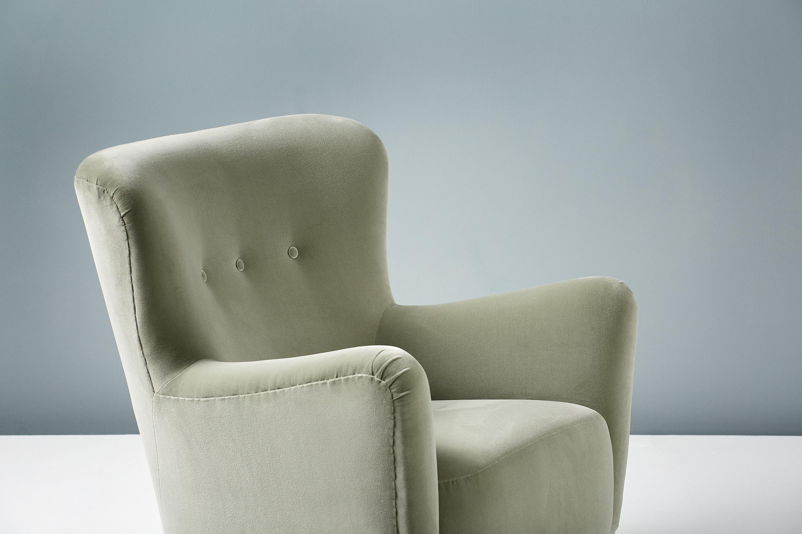 Custom Made RYO Velvet Lounge Chair In New Condition For Sale In London, GB