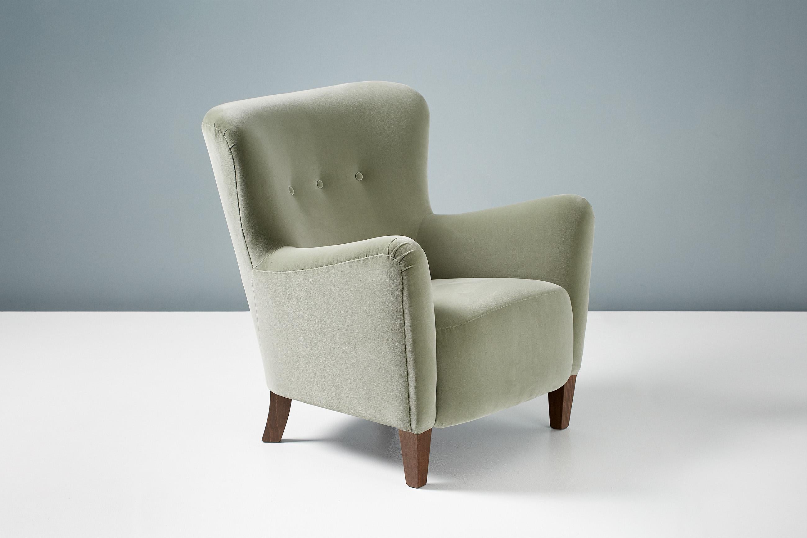 Beech Custom Made RYO Velvet Lounge Chair For Sale
