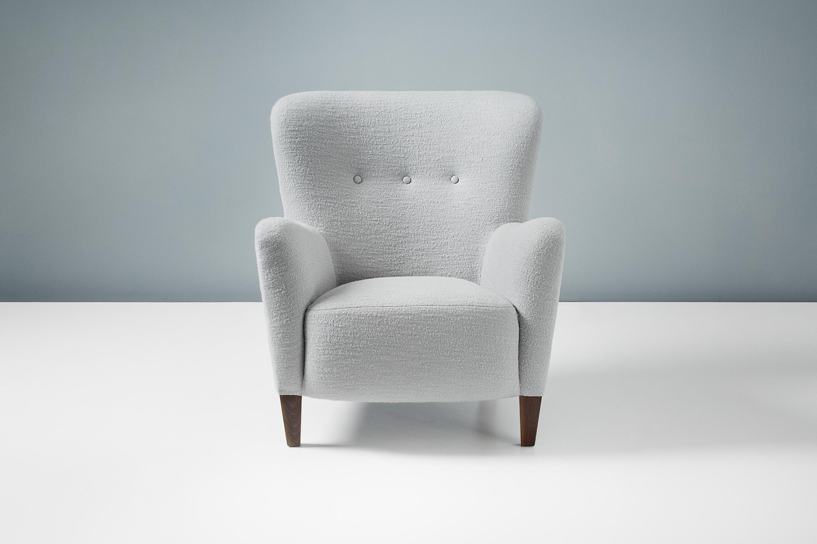 Dagmar design

RYO armchair

Custom made lounge chair developed and produced at our workshops in London using the highest quality materials. This example is upholstered in luxurious Chase Erwin wool fabric and features stained beech legs. The
