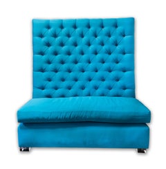 Custom Made S. Harris Fabric Tufted Banquette High back Loveseat Calypso Pattern