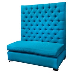 Custom Made S. Harris Fabric Tufted Banquette High back Loveseat Calypso Pattern