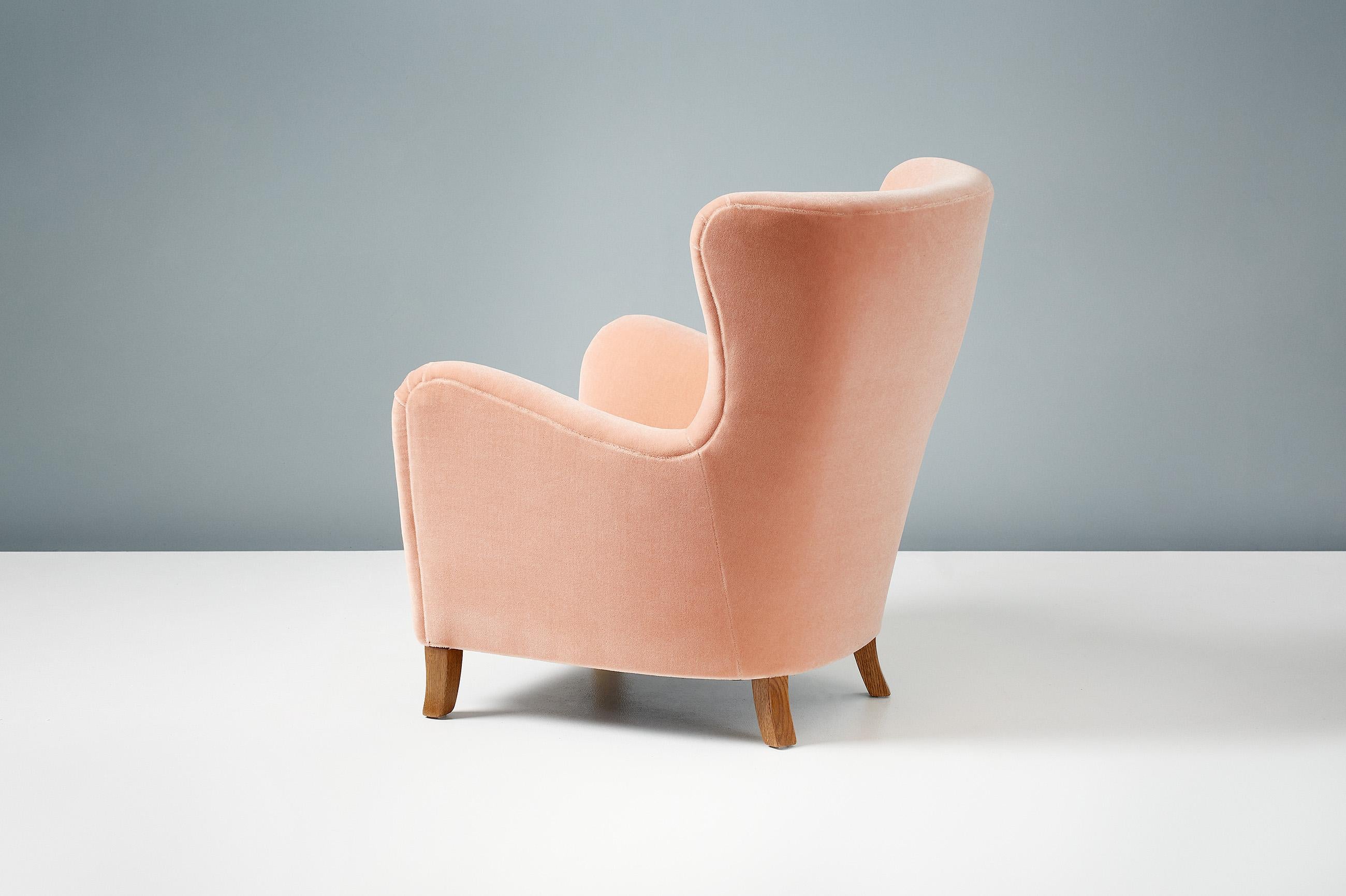 Custom Made Sampo Mohair Velvet Wing Chairs For Sale 4