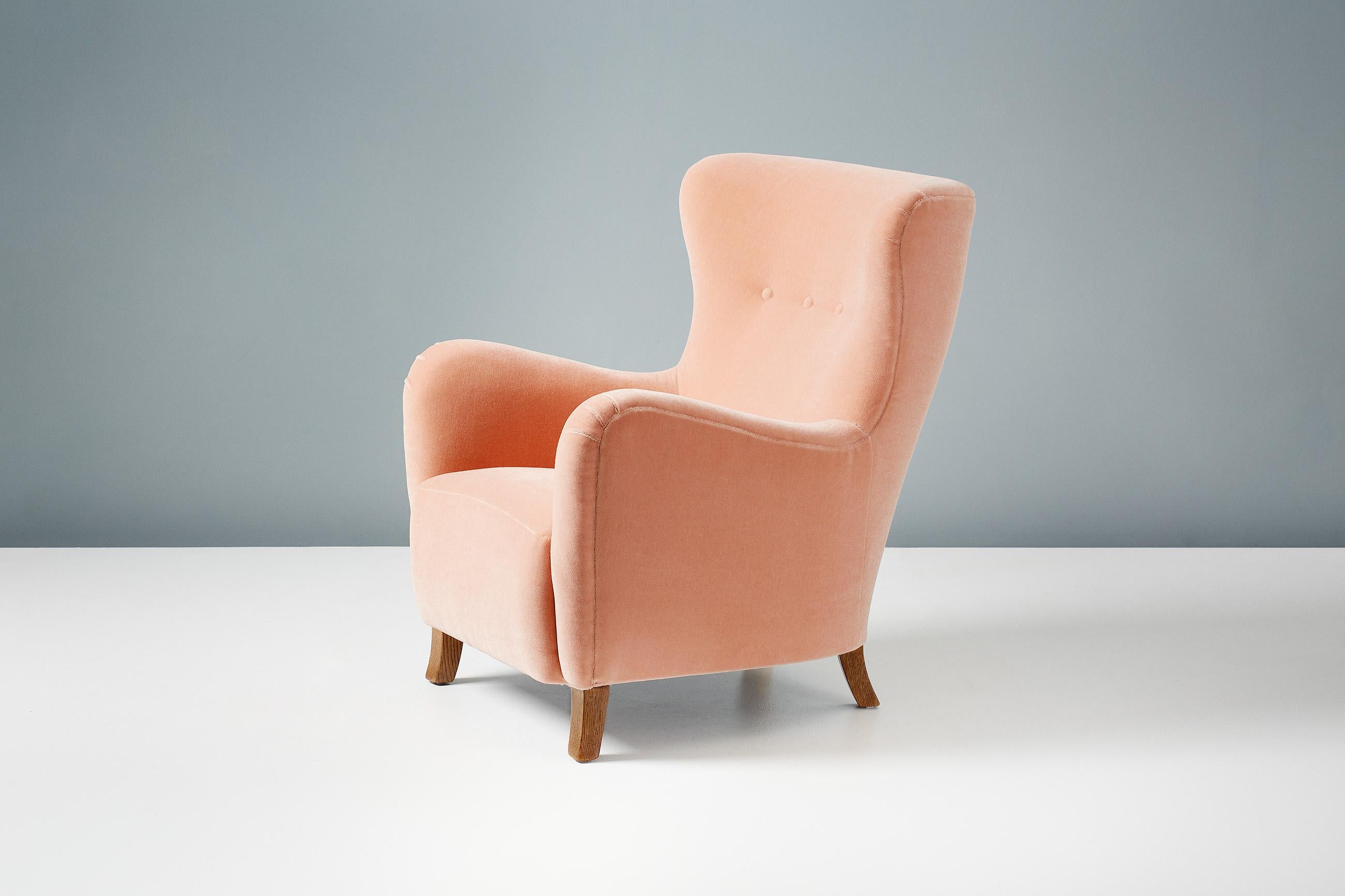 Contemporary Custom Made Sampo Mohair Velvet Wing Chairs For Sale