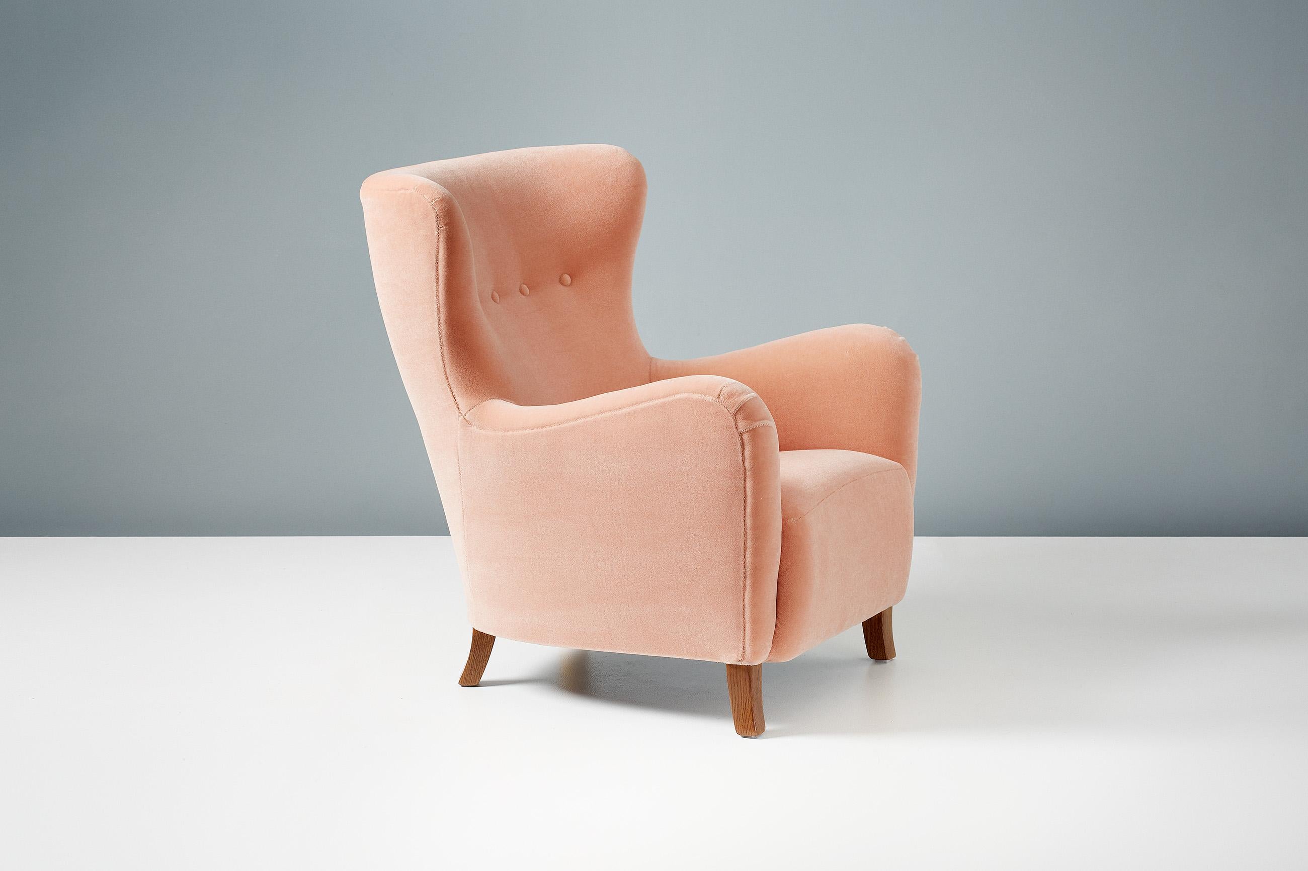 Custom Made Sampo Mohair Velvet Wing Chairs For Sale 1
