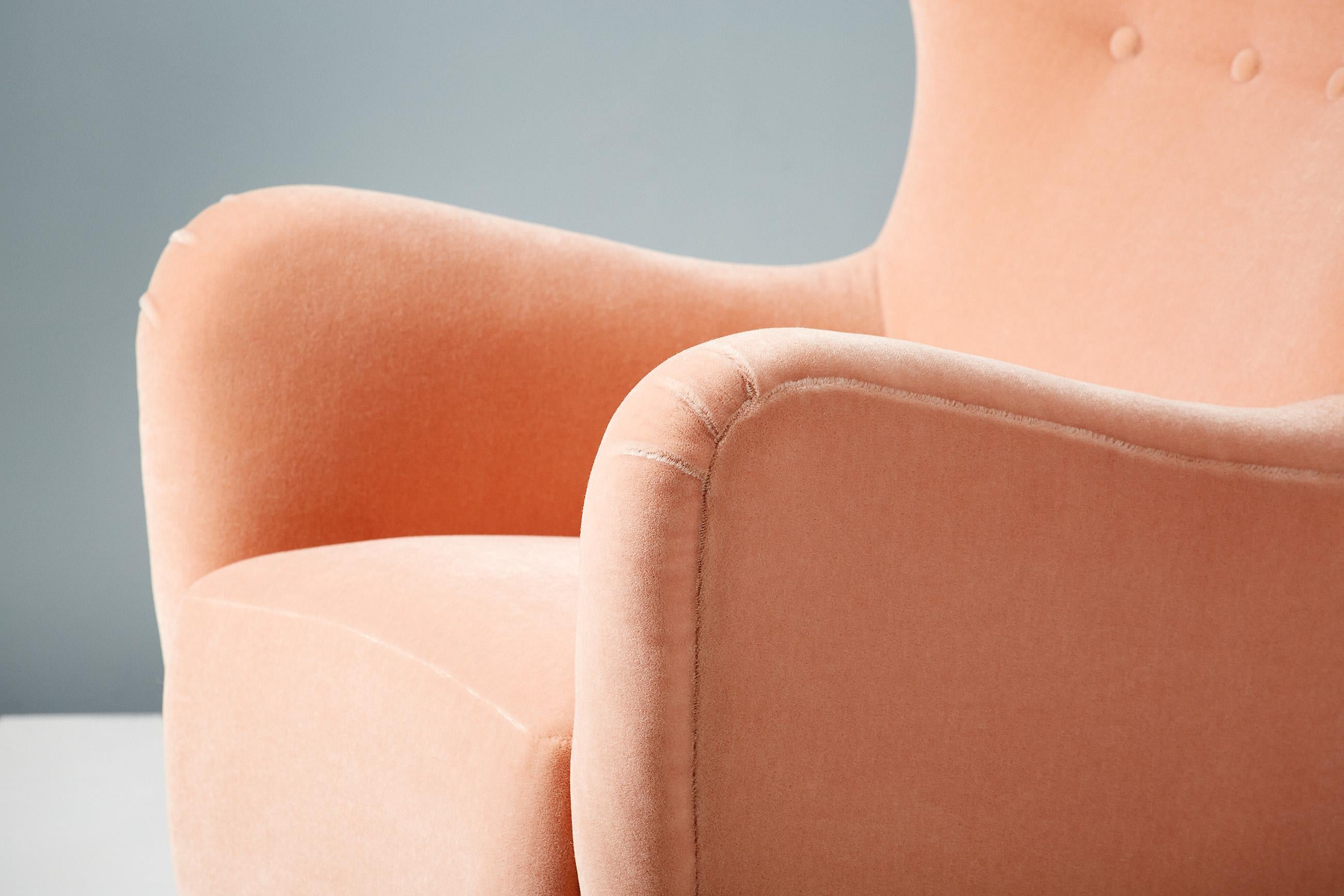 Custom Made Sampo Mohair Velvet Wing Chairs For Sale 2