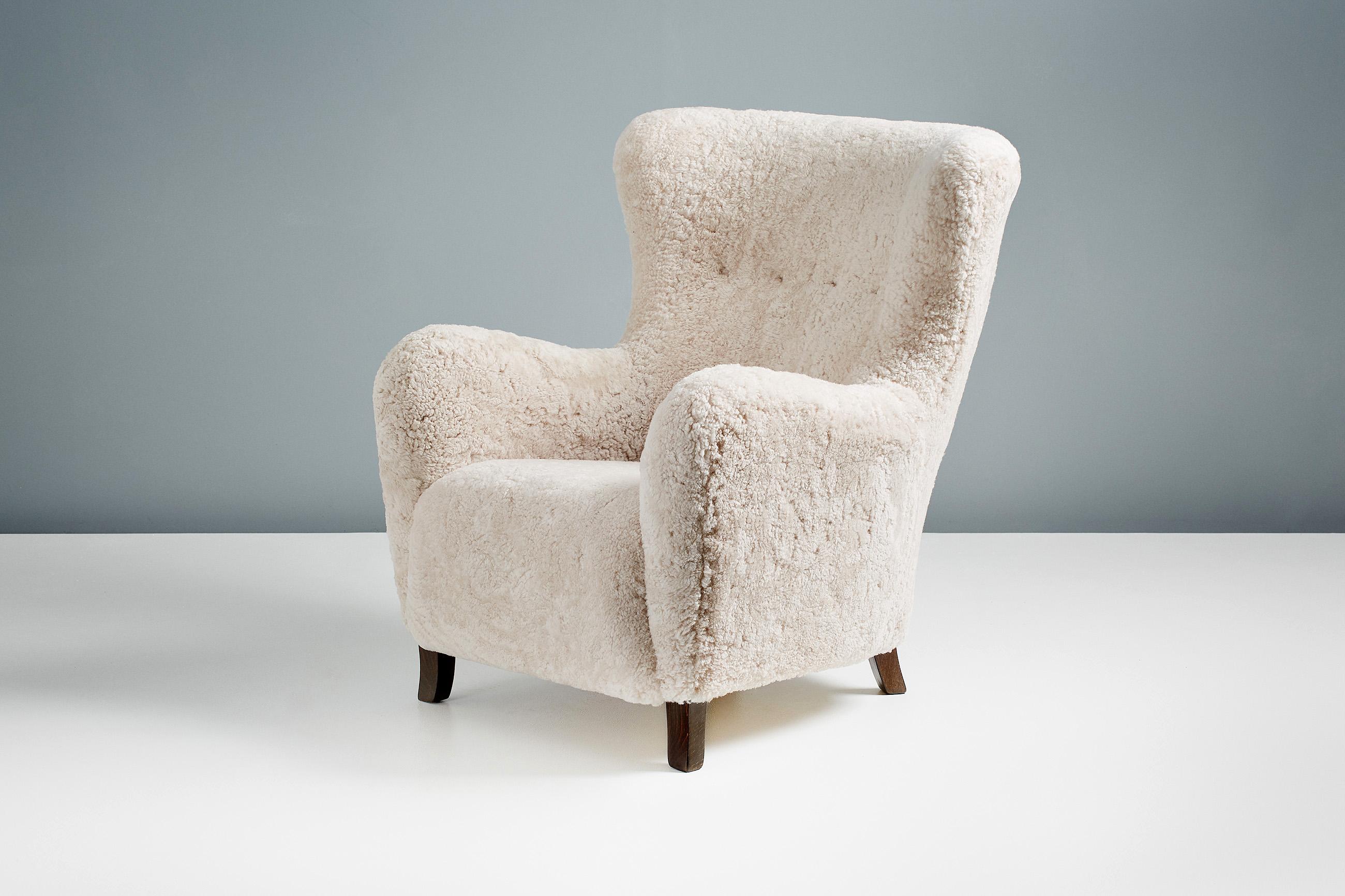 Contemporary Custom Made Sampo Sheepskin Wing Chair For Sale