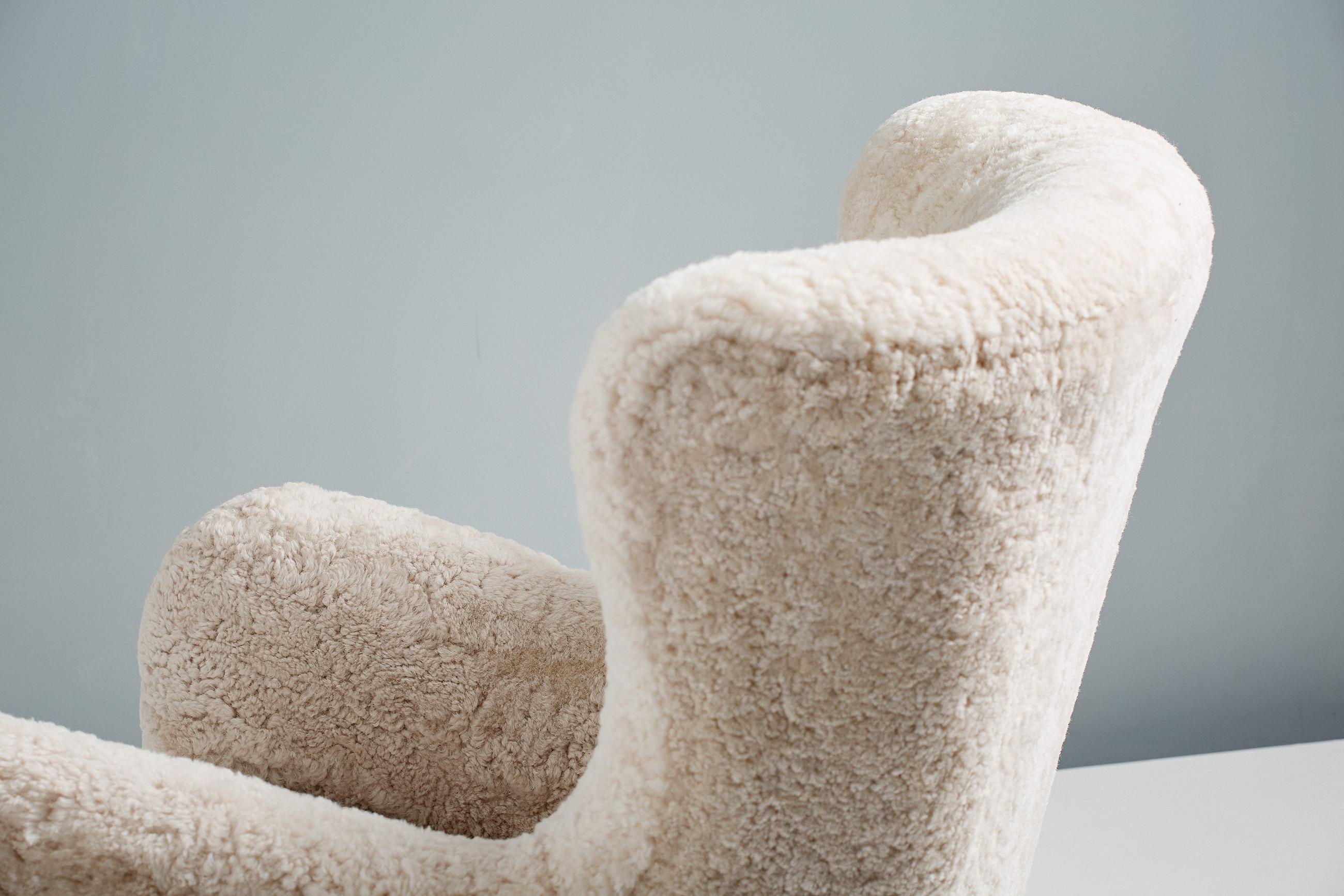 Custom Made Sampo Sheepskin Wing Chair For Sale 3