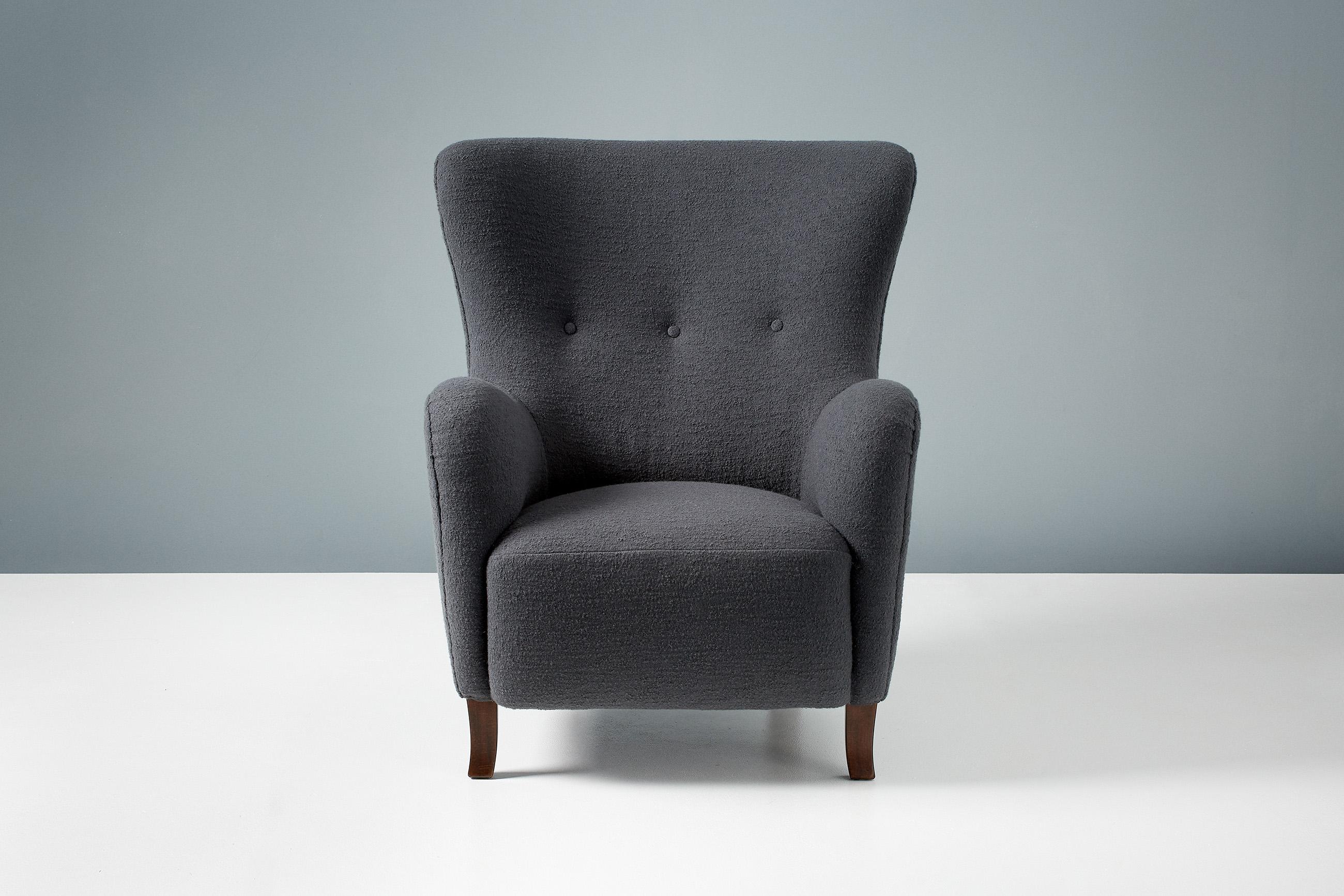 Dagmar Design

Sampo Wing Chair

A custom-made wing chair developed & produced at our workshops in London using the highest quality materials. The frame is built from solid tulipwood with a fully sprung seat. These examples are upholstered in