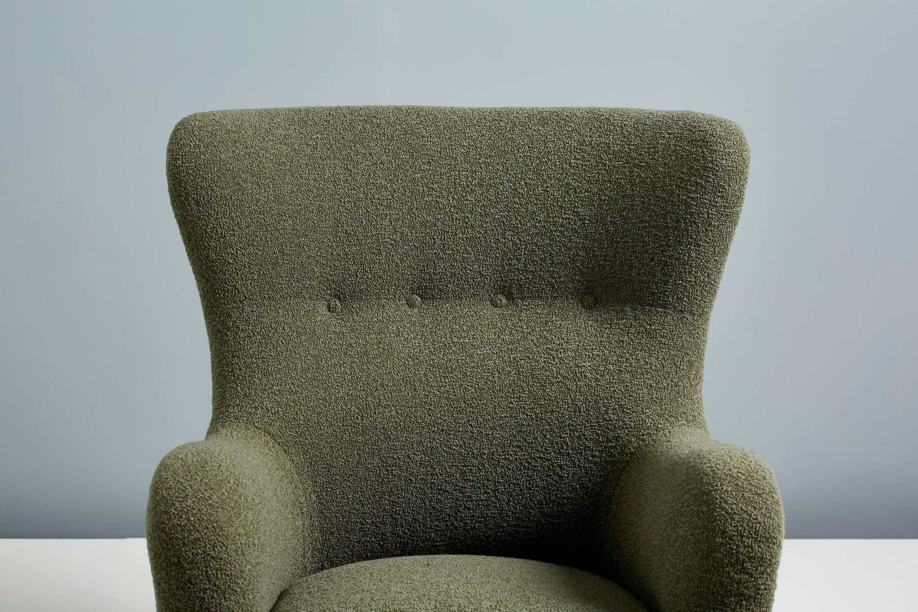 British Custom Made Sampo Wing Chair Upholstered in Dedar Nimbus Fabric For Sale