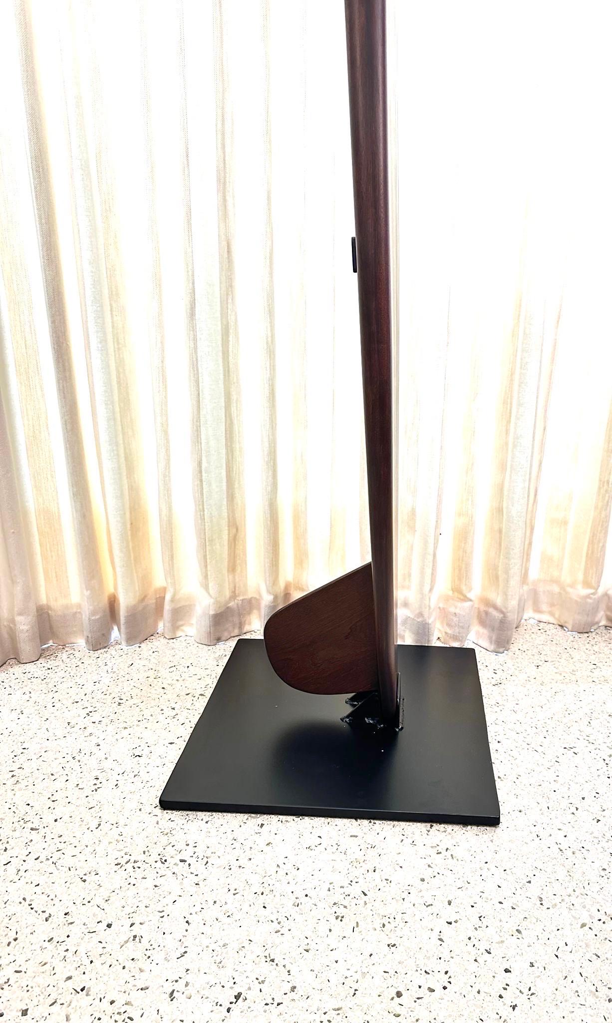 American Custom Made Sapele Wood Surfboard Sculpture on Heavy Iron Base For Sale
