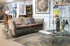 Custom Made Schnadig Furniture Faux Snake Skin and Pink Velvet Upholstered Sofa