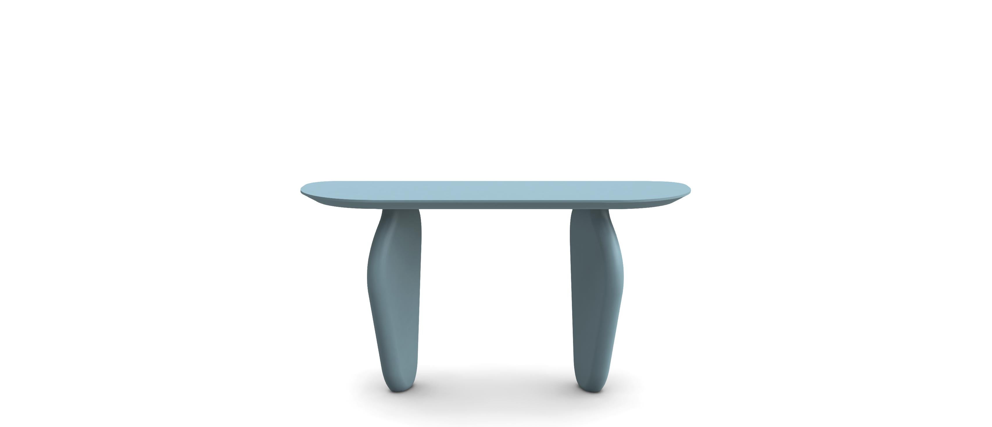 Custom Made Sculptural Monolithic Console In Dark Blue Lacquer Madera en venta