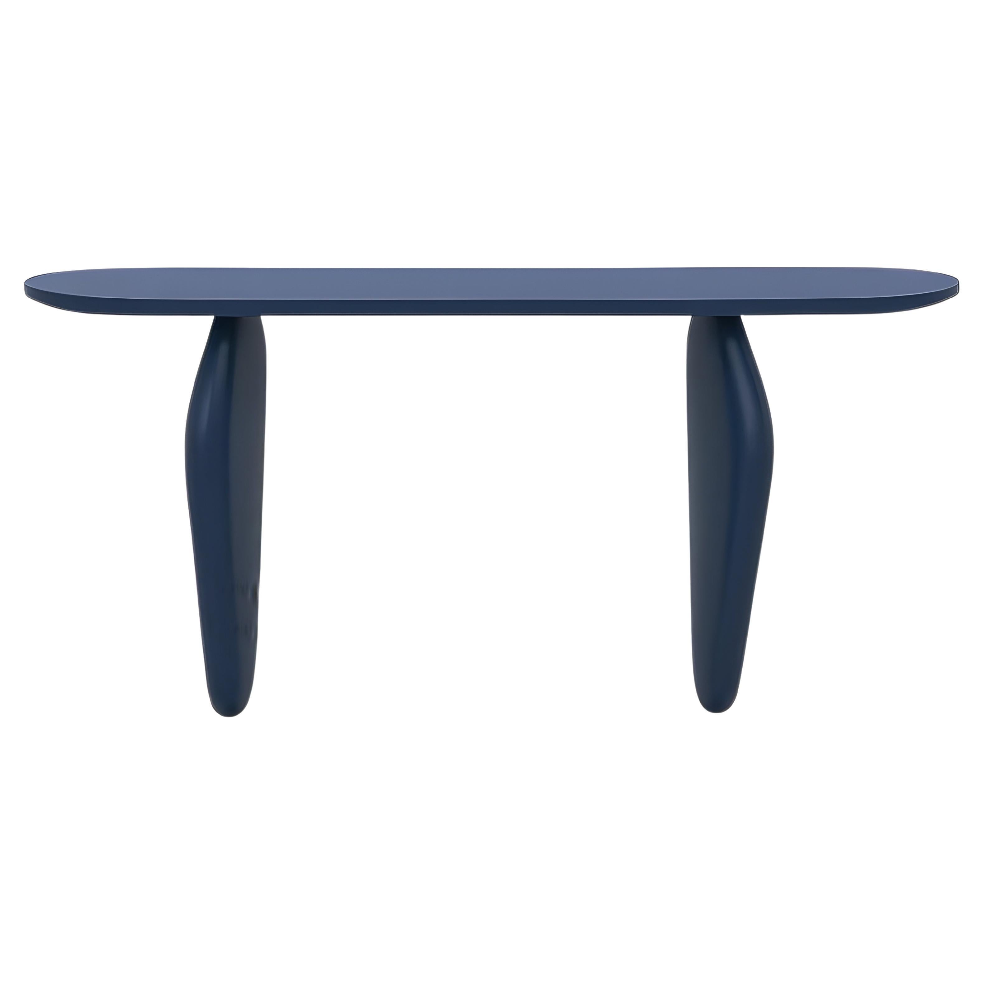 Custom Made Sculptural Monolithic Console In Dark Blue Lacquer