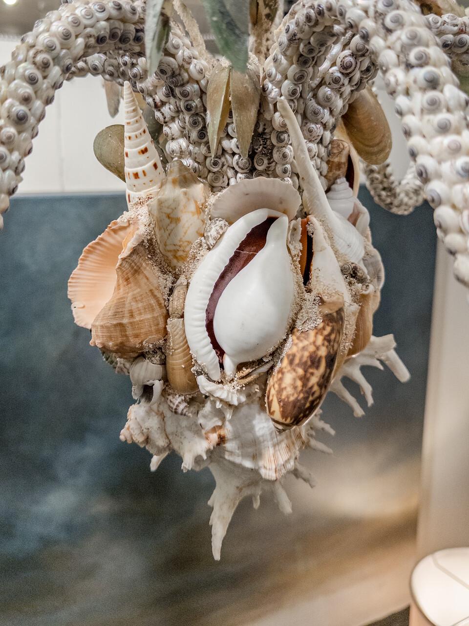 Organic Modern Custom Made Seashell 6 Bulb Chandelier