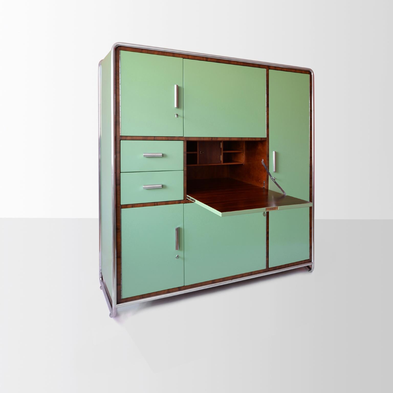 Armario Secretaire A Medida, Metal Cromado, Madera Lacada Y Chapada Bauhaus en venta