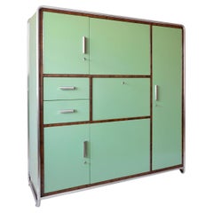 Custom Made Secretaire Cabinet, Chrome Plated Metal, Lacquered And Veneered Wood