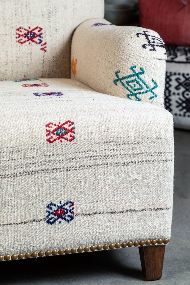 Settee Rug With Pattern Custom-Made Settee, Upholstered in a Vintage Flat-Weave Kilim Rug at ...