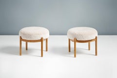 Custom Made Sheepskin Covered Oak Ottoman