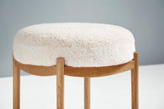 Custom Made Sheepskin Covered Oak Ottoman