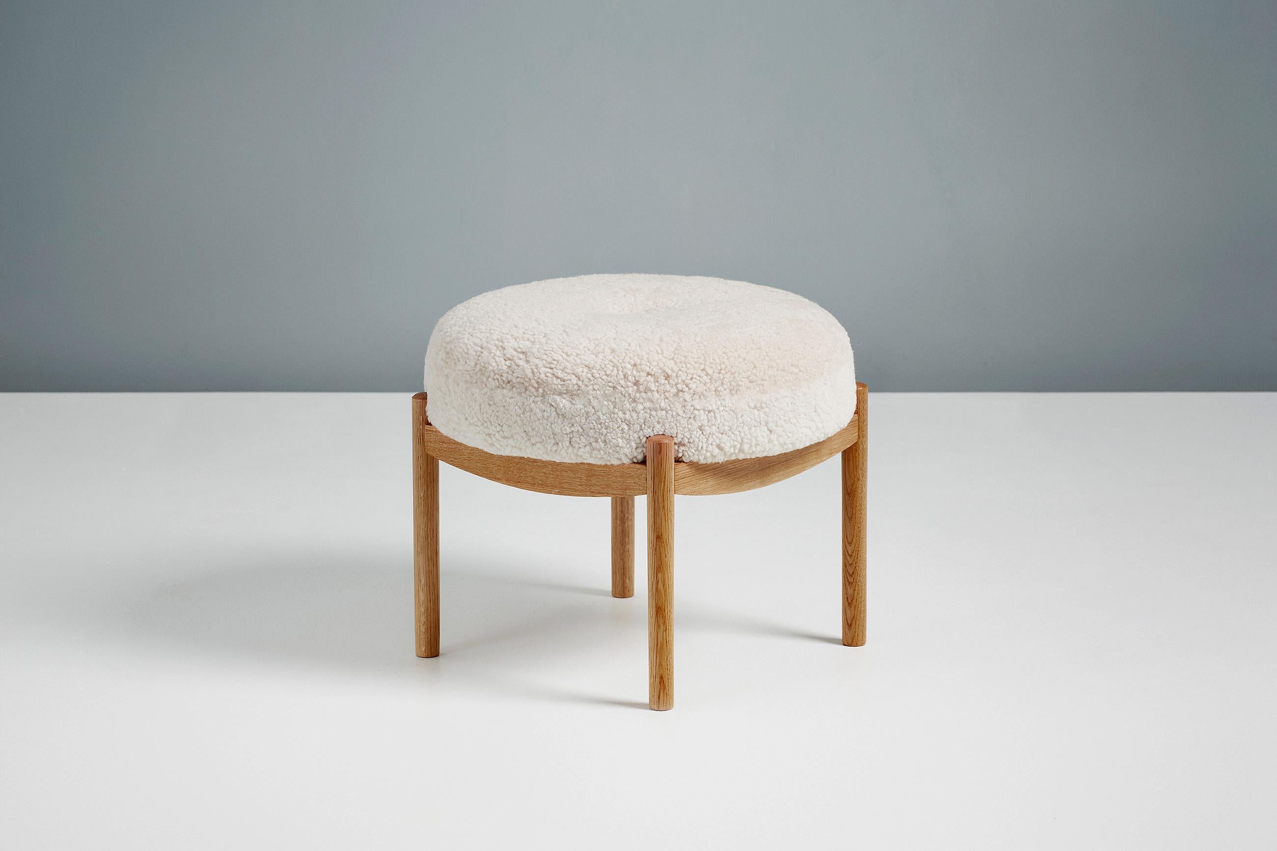 Custom Made Sheepskin Covered Oak Ottoman In New Condition For Sale In London, GB