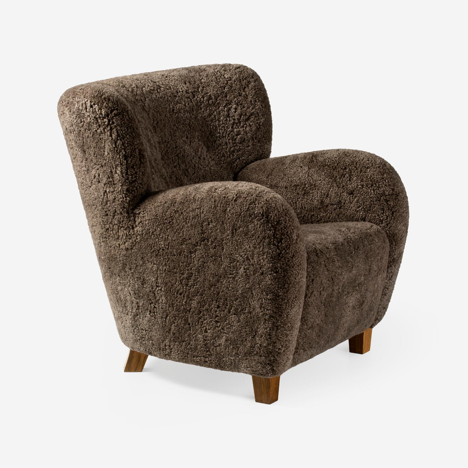 Swedish Custom Made Sheepskin Karu Armchair & Ottoman For Sale