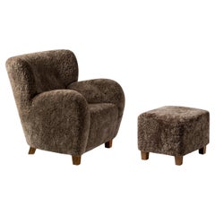 Custom Made Sheepskin Karu Armchair & Ottoman
