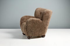 Custom Made Sheepskin Karu Armchair, Sahara Sheepskin & Fumed Oak Feet