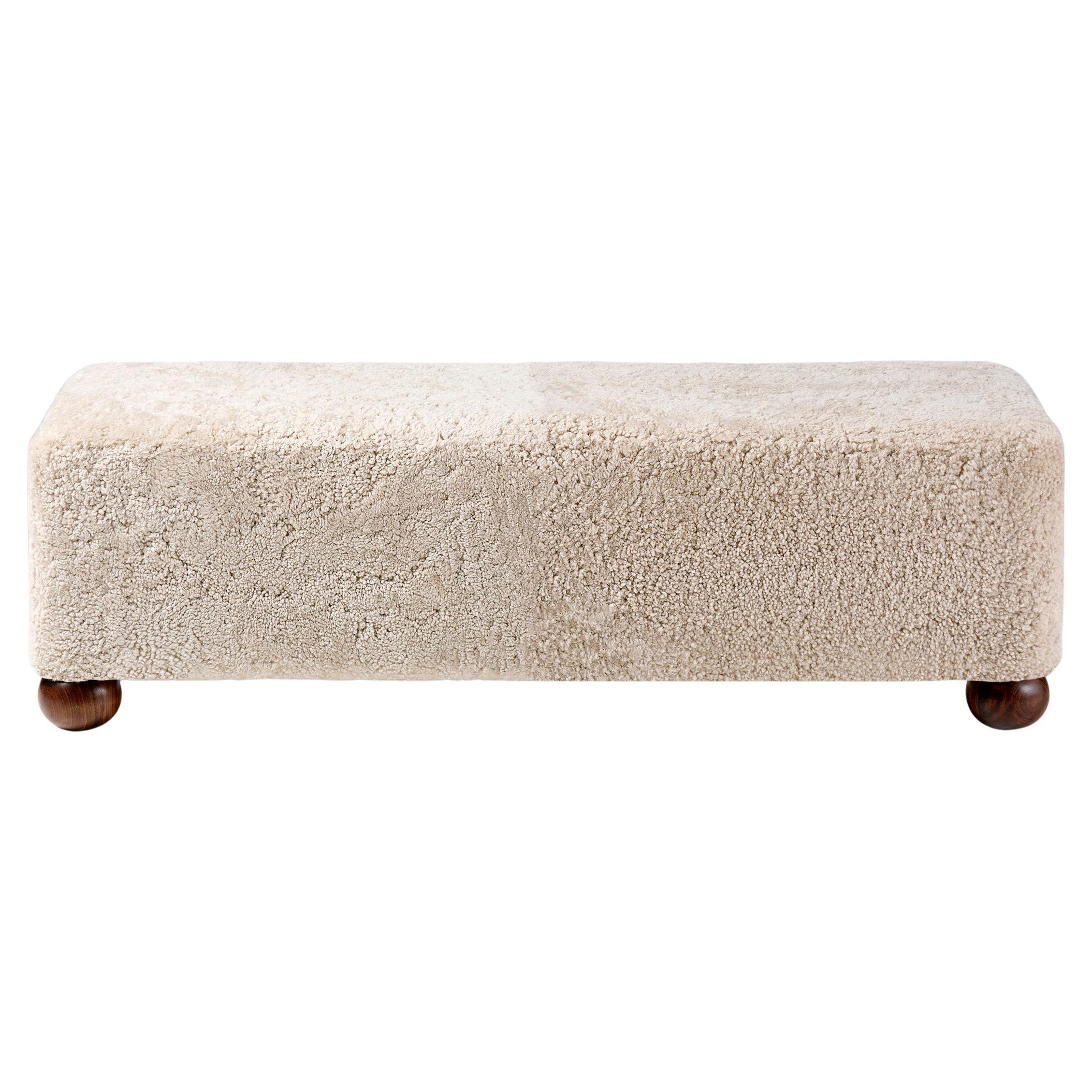Custom Made Sheepskin Long Ottoman with Ball Feet
