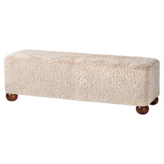 Custom Made Sheepskin Long Ottoman with Ball Feet