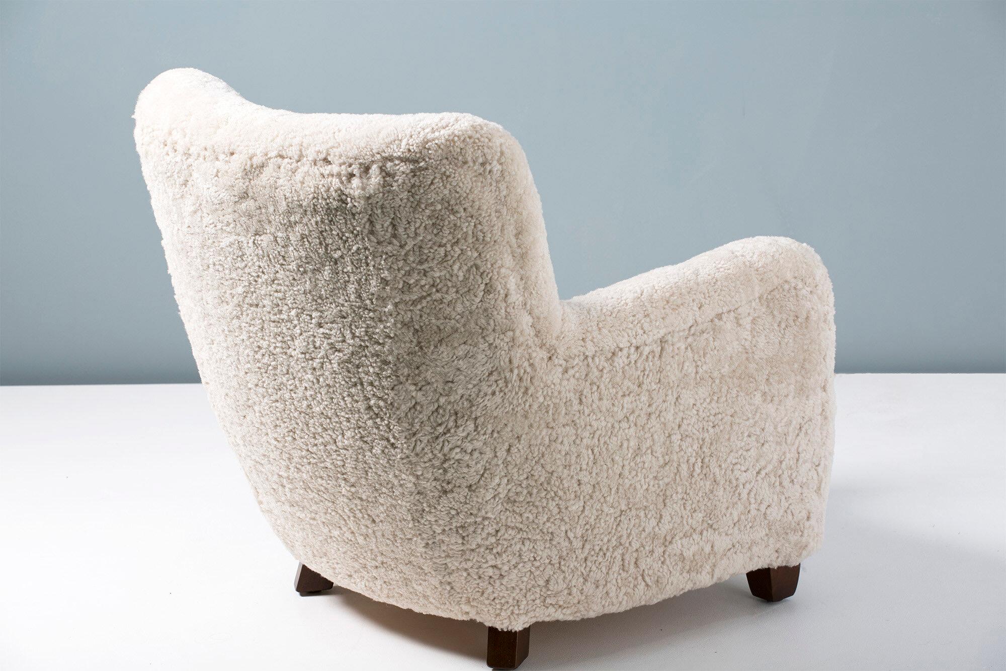 Contemporary Custom Made Sheepskin Lounge Chair For Sale