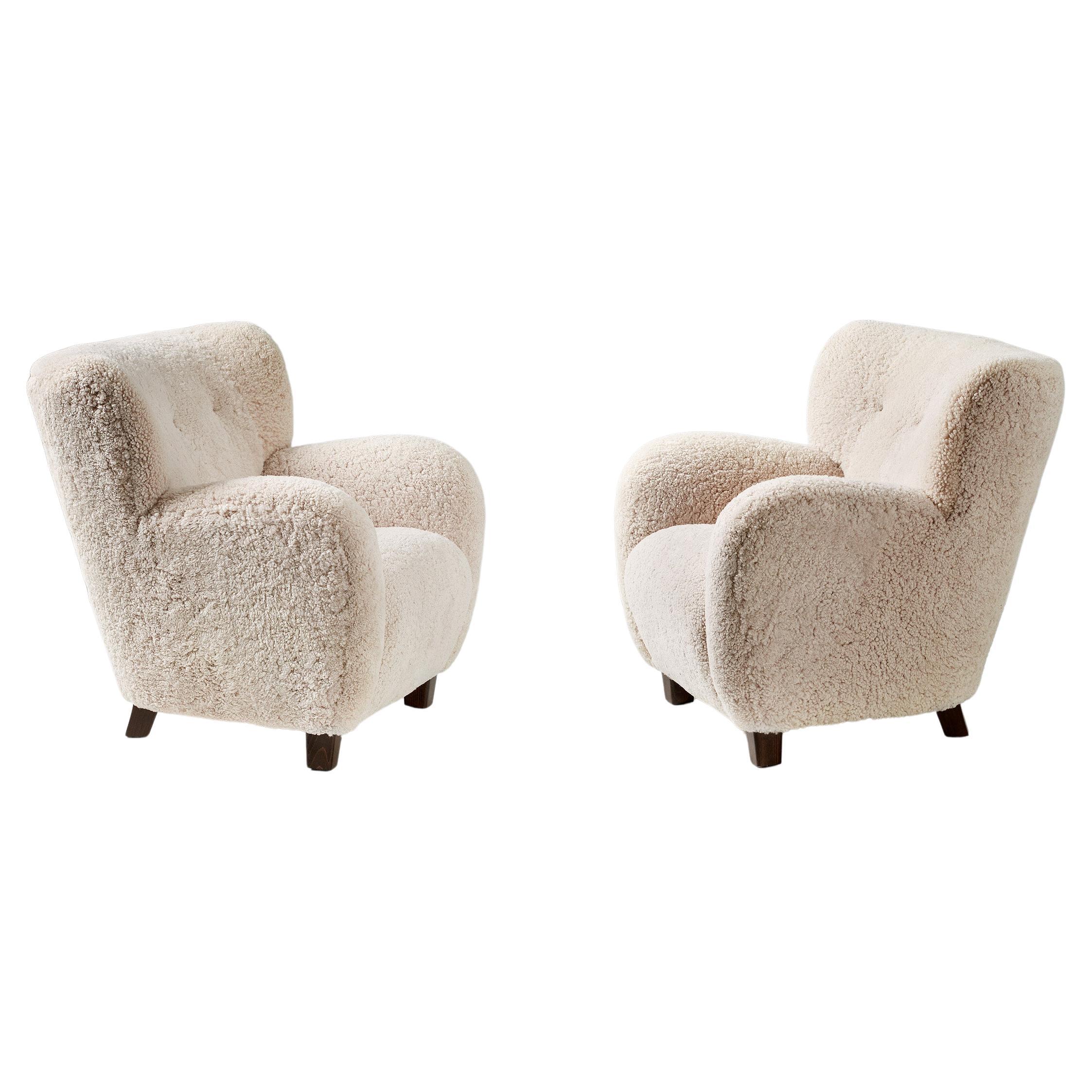 Pair of Custom Made Sheepskin Lounge Chairs For Sale