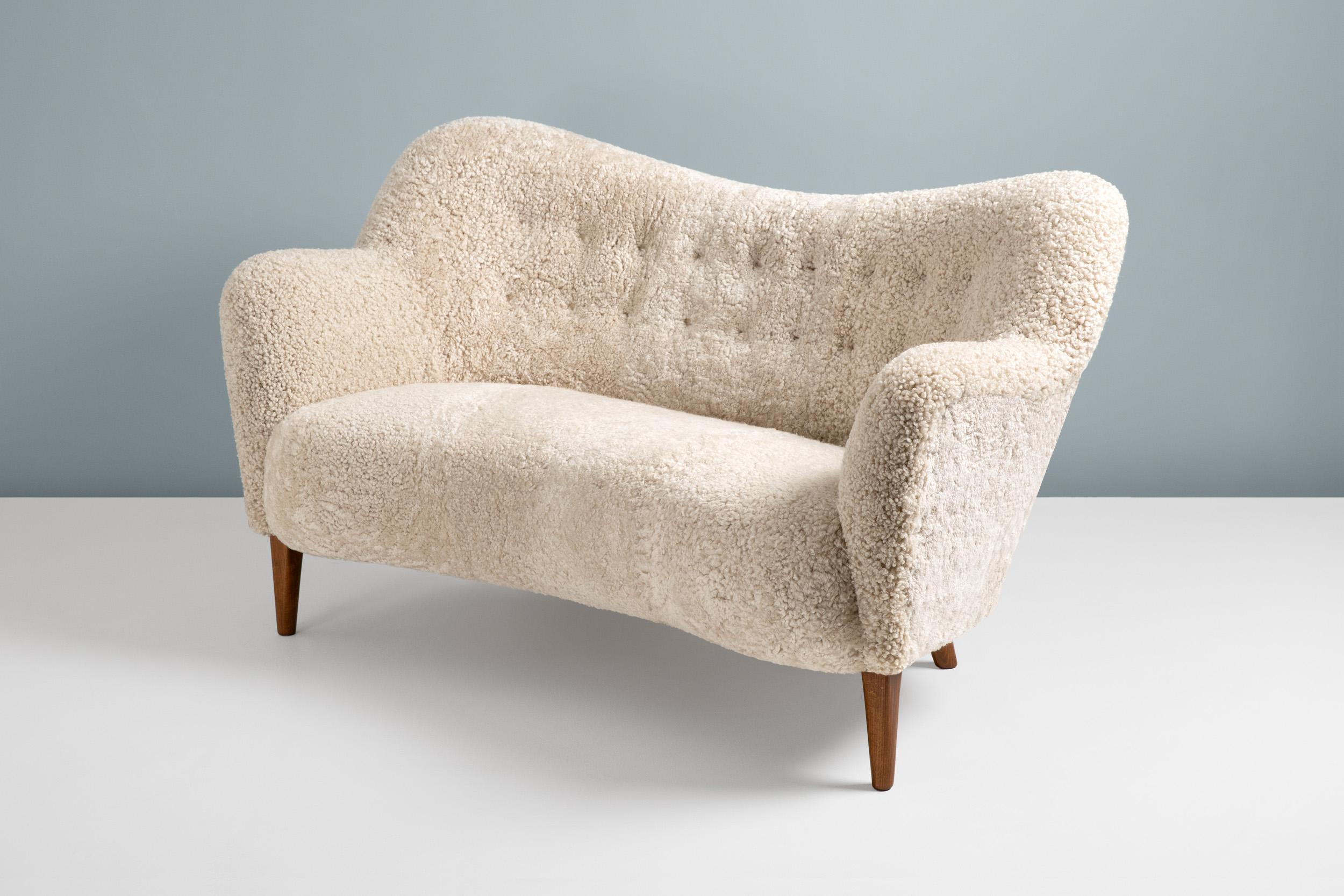 Scandinavian Modern Custom Made Sheepskin Love Seat Sofa by Alfred Kristensen For Sale