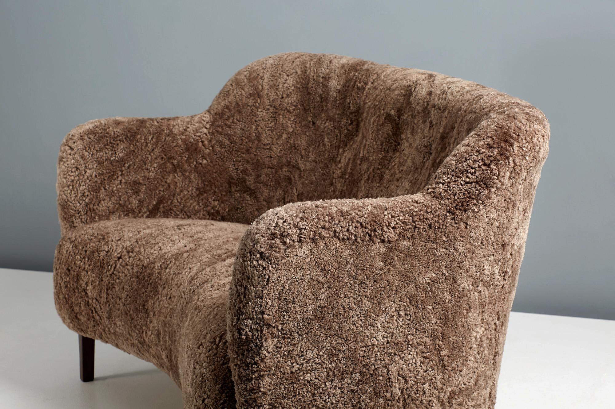 Danish Custom Made Sheepskin Love Seat Sofa by Alfred Kristensen For Sale