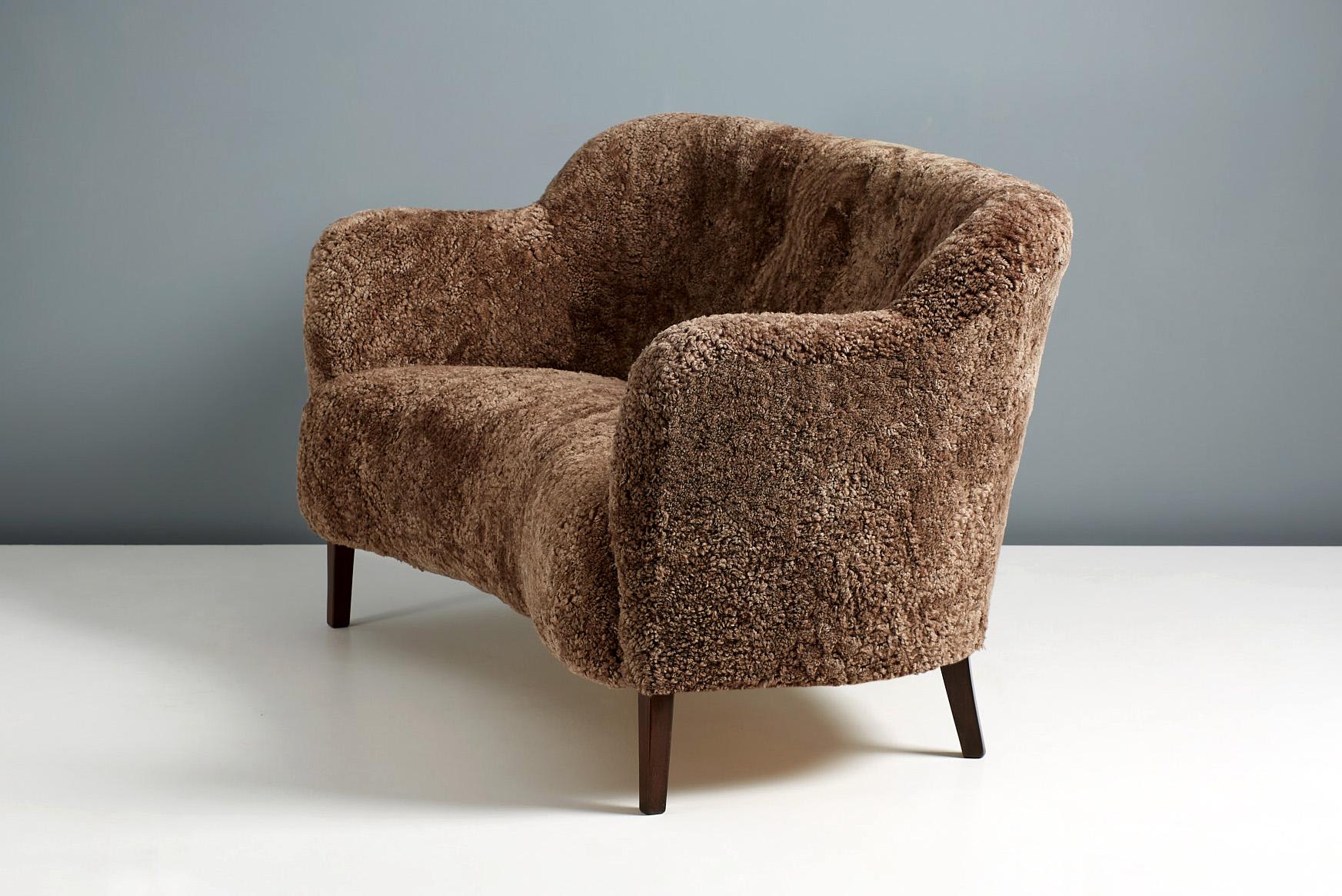Custom Made Sheepskin Love Seat Sofa by Alfred Kristensen For Sale 1