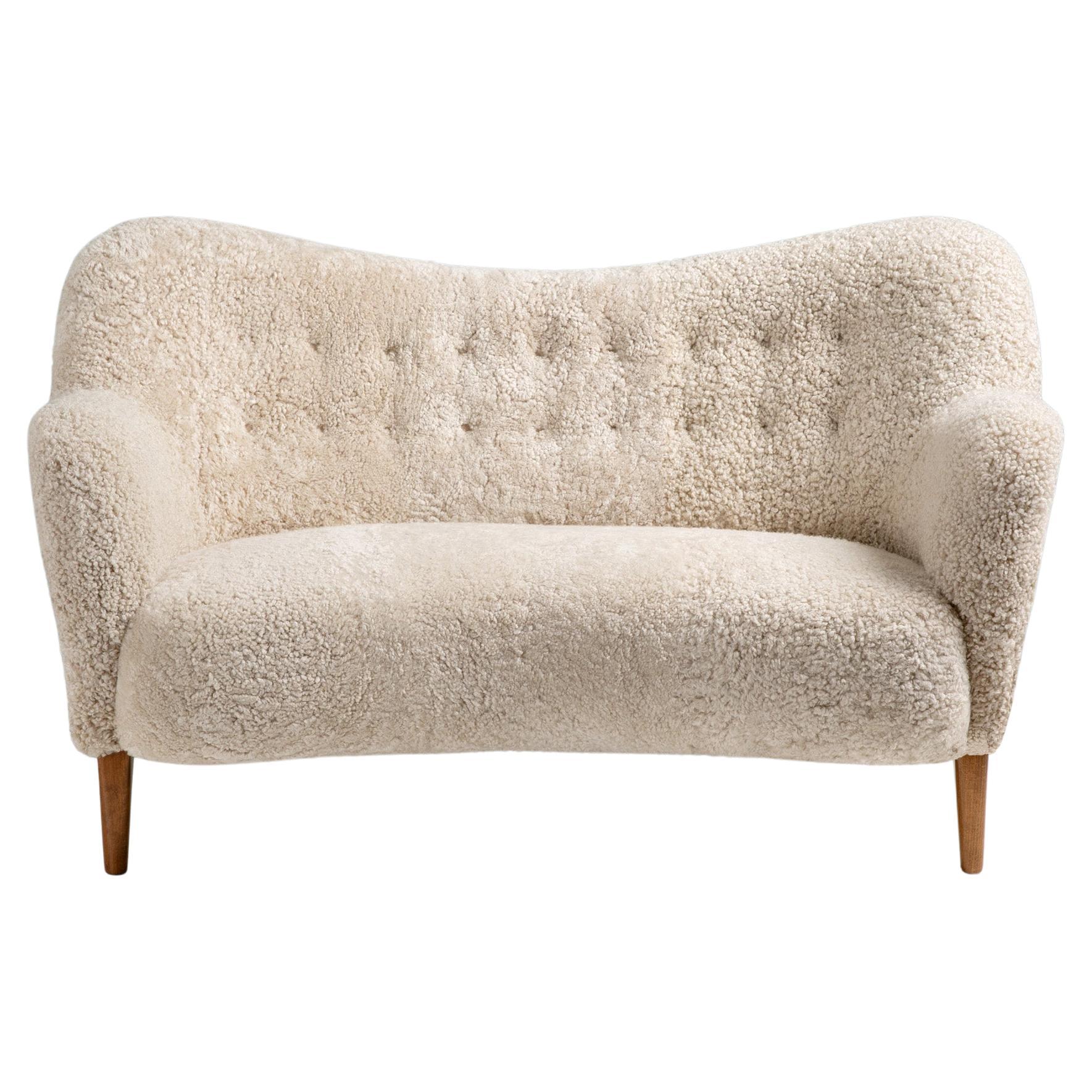 Custom Made Sheepskin Love Seat Sofa by Alfred Kristensen For Sale
