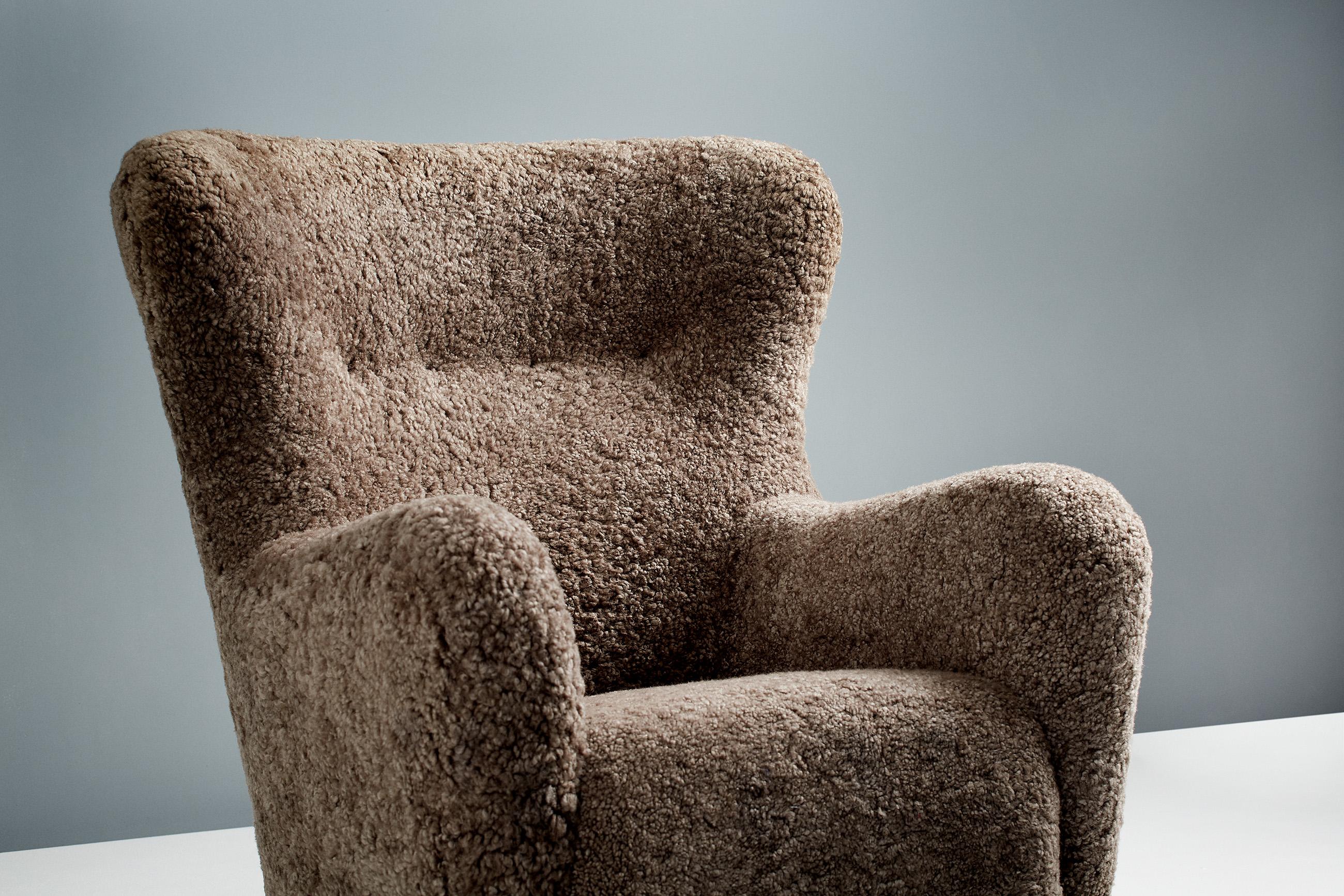 Contemporary Sampo Wing Chair in Sheepskin by Dagmar For Sale