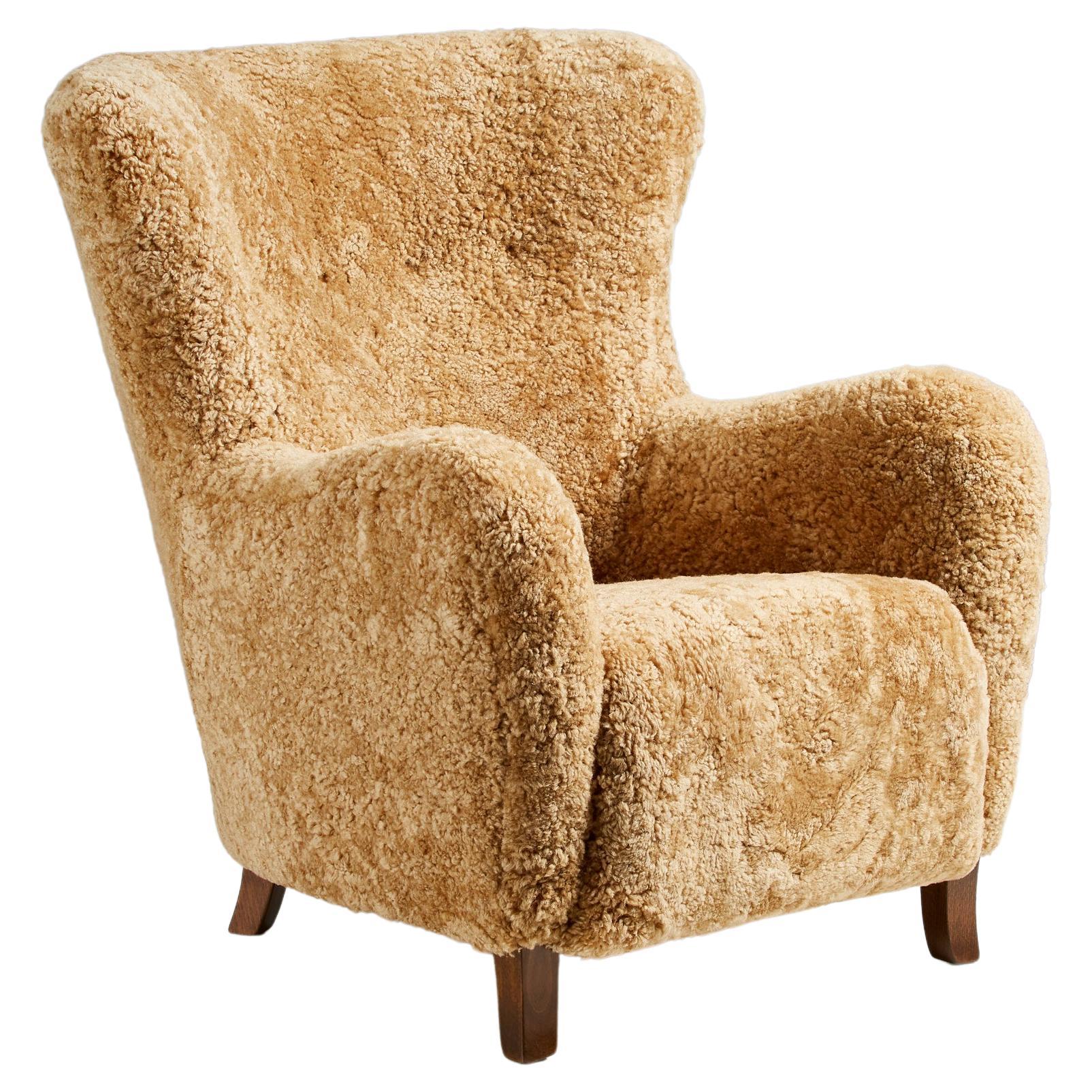 Custom Made Sheepskin Wing Chair