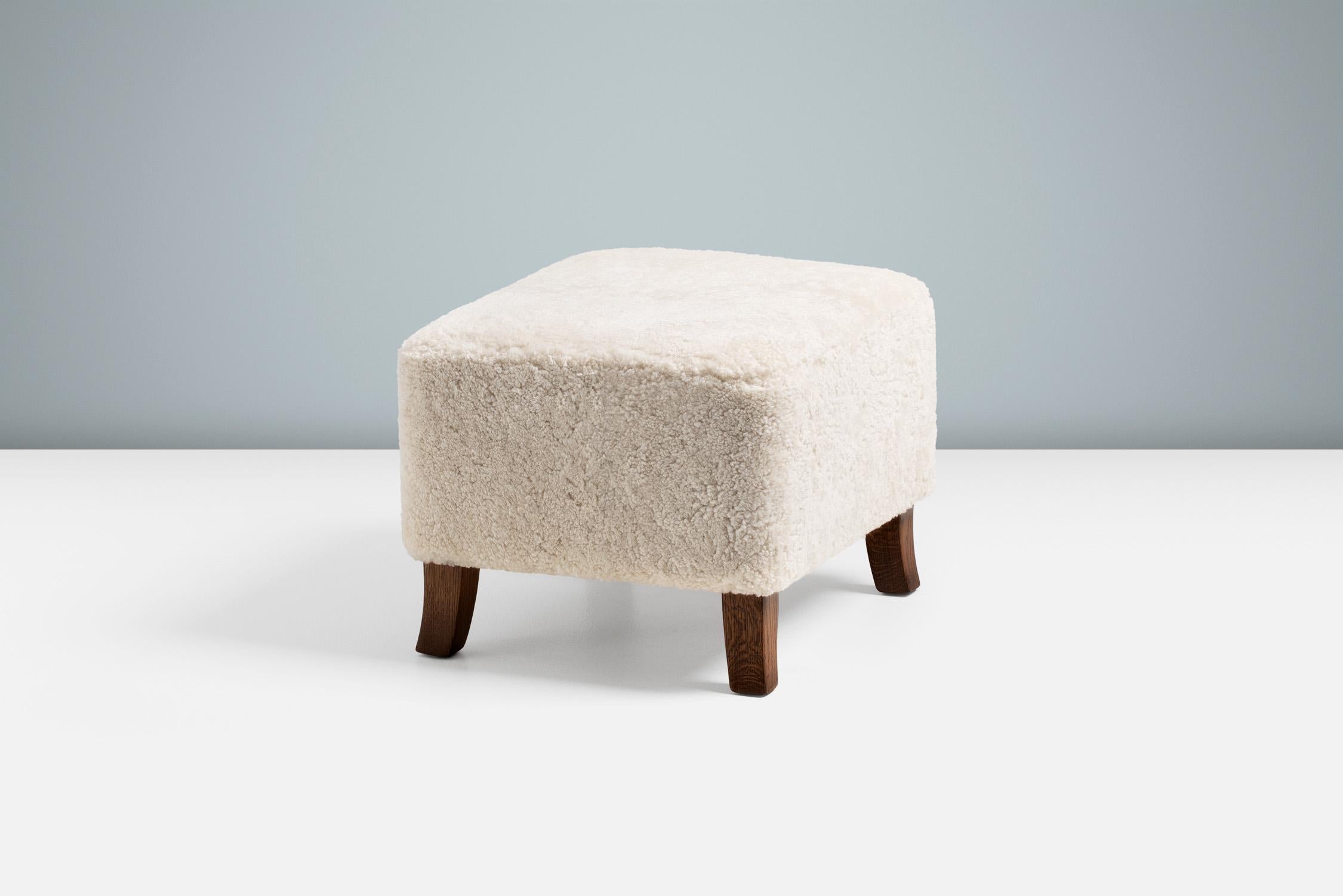 Custom Made Sheepskin Wing Chair & Stool by Dagmar In New Condition For Sale In London, GB