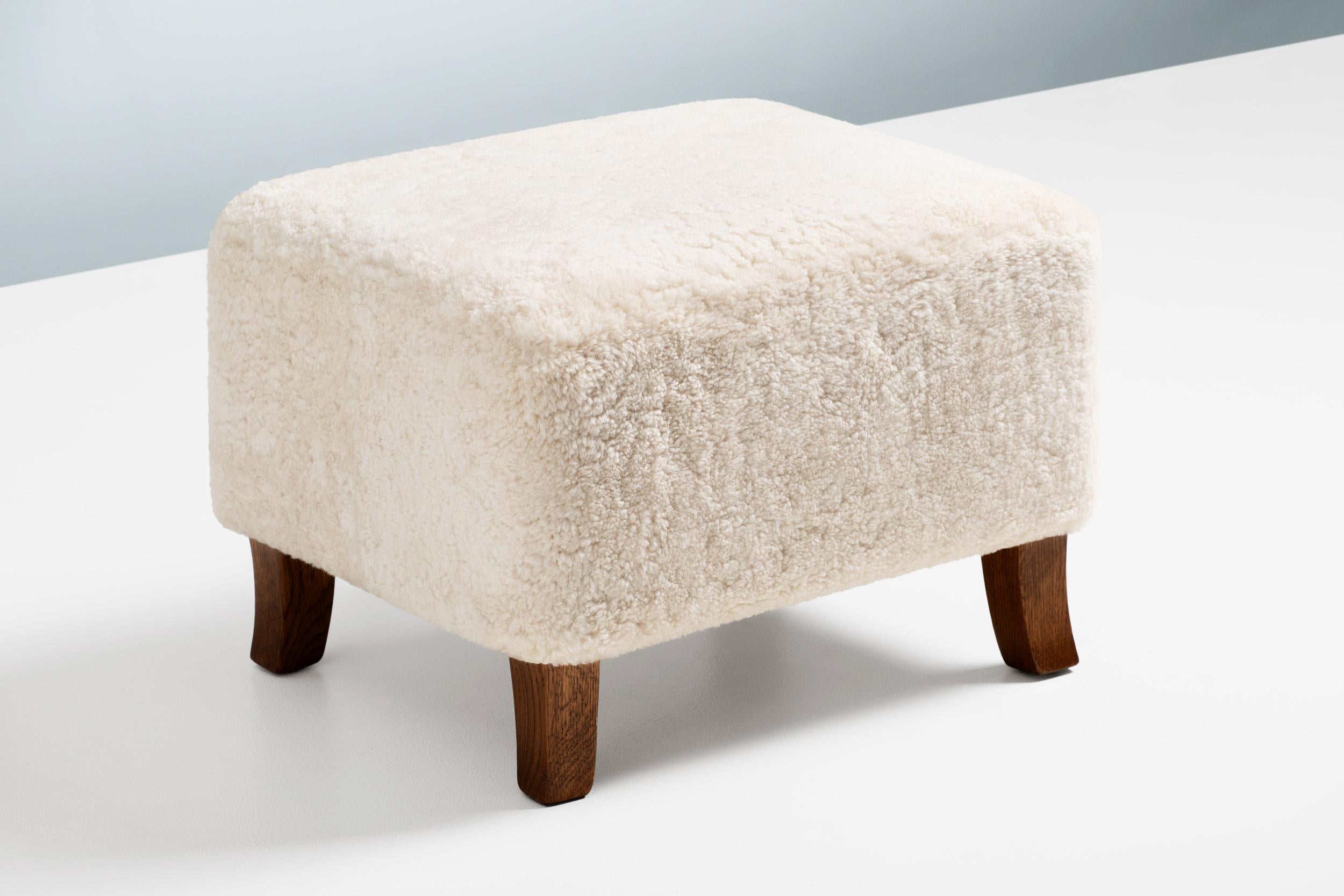 Custom Made Sheepskin Wing Chair & Stool by Dagmar For Sale 1