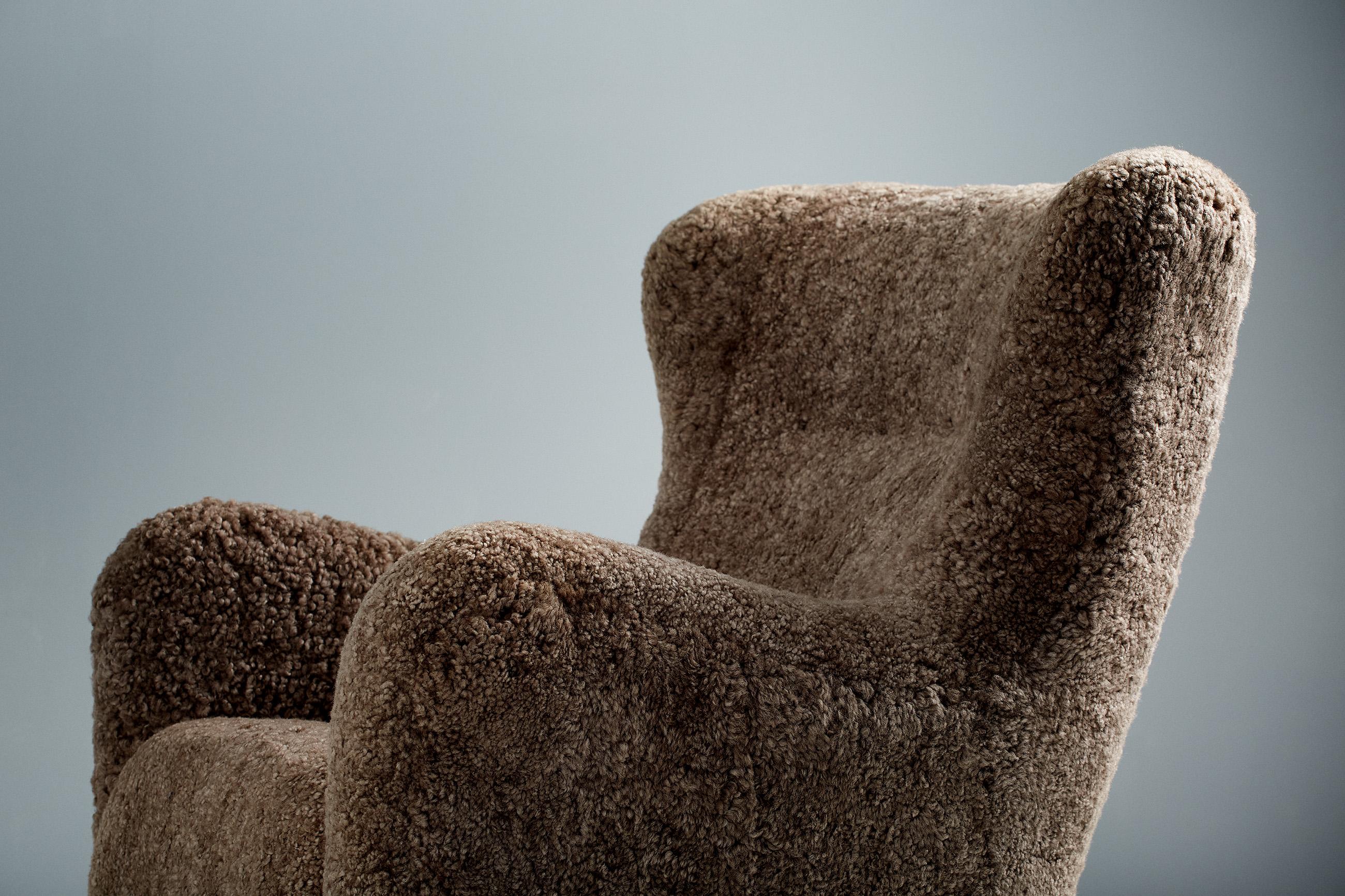 Custom Made Sheepskin Wing Chairs For Sale 8