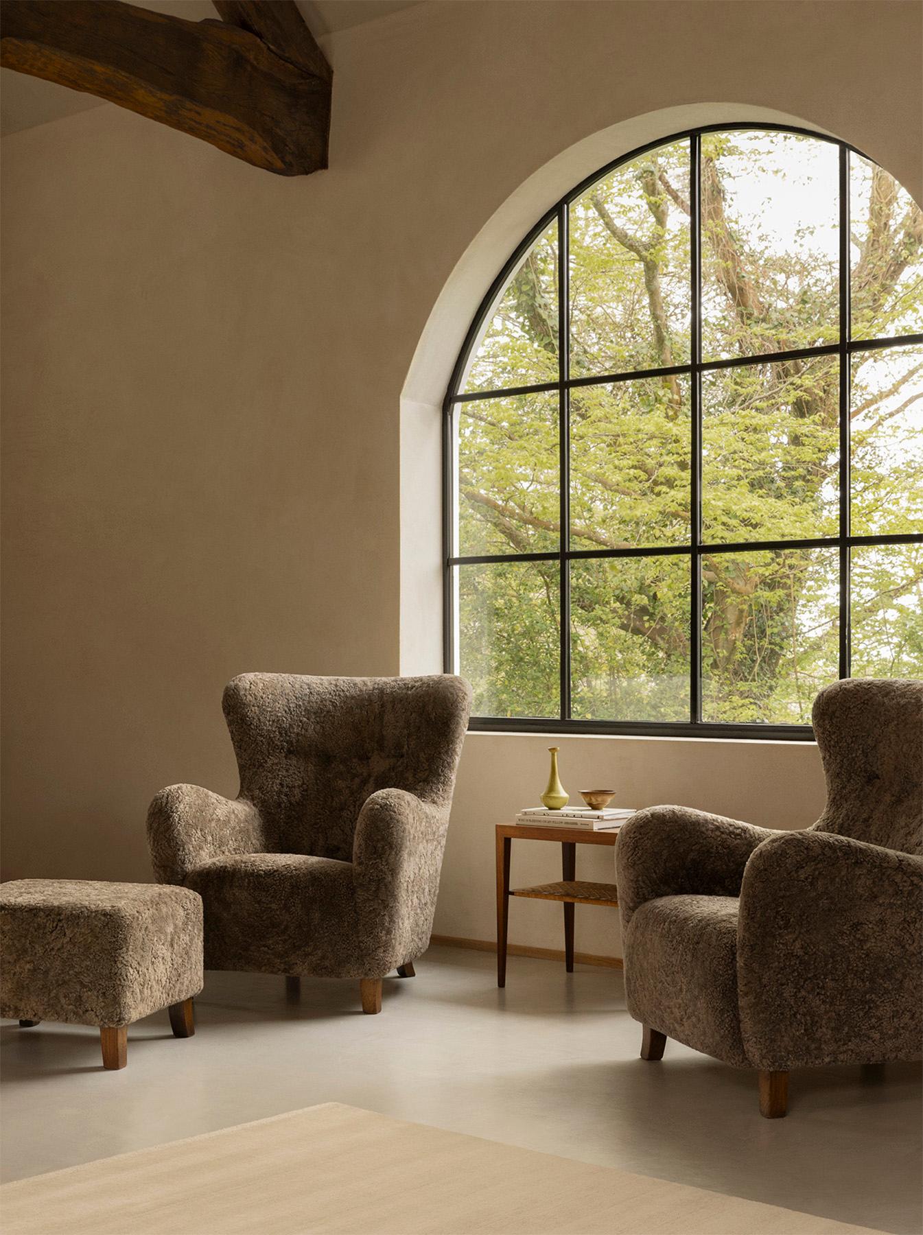 Scandinavo moderno Sedie ad ala in pelle di pecora personalizzate in vendita