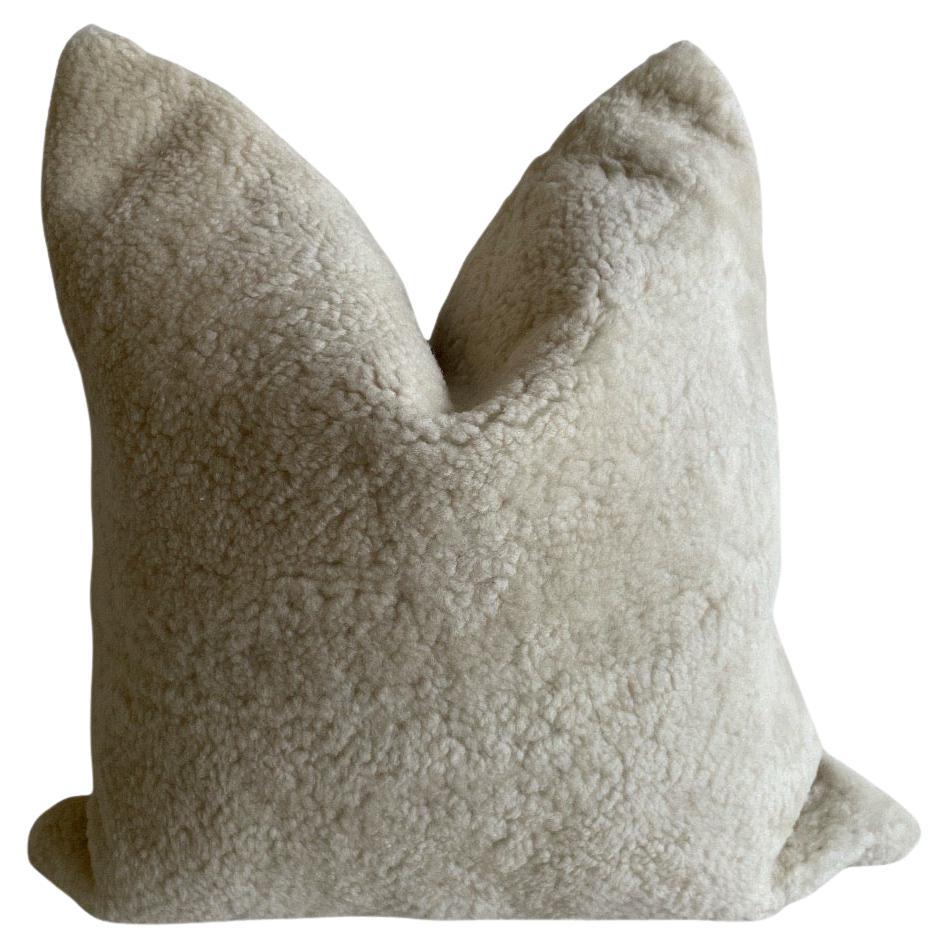 Custom Made Sheepskin Wool and Linen Pillow with Down Insert For Sale