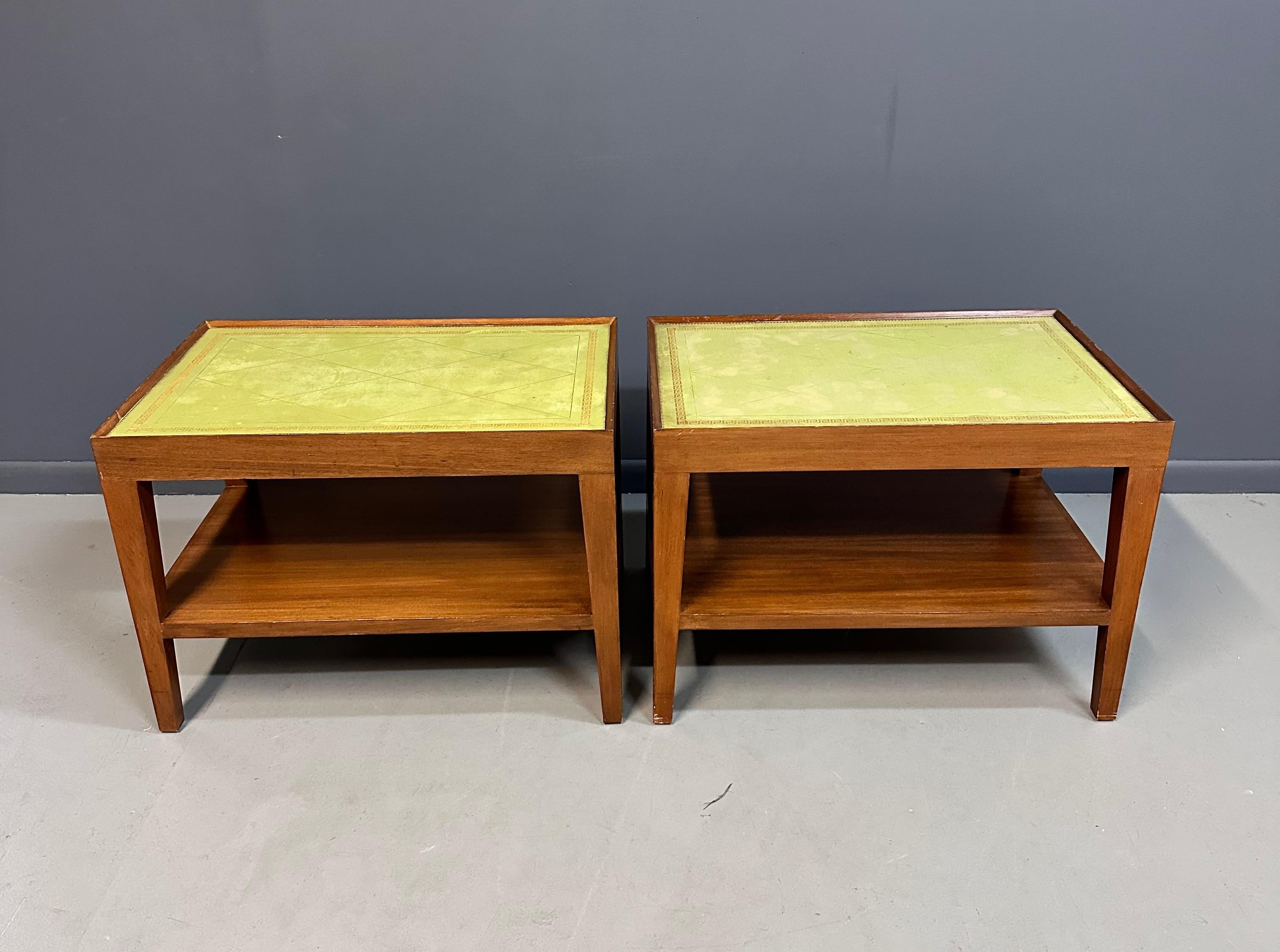 Mid-Century Modern Custom Made Side Tables w/Leather Tops From The House of The Late Gene Wilder For Sale