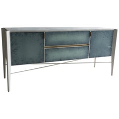 Custom Made Sideboard High Gloss White and Color Effect Antique Glass