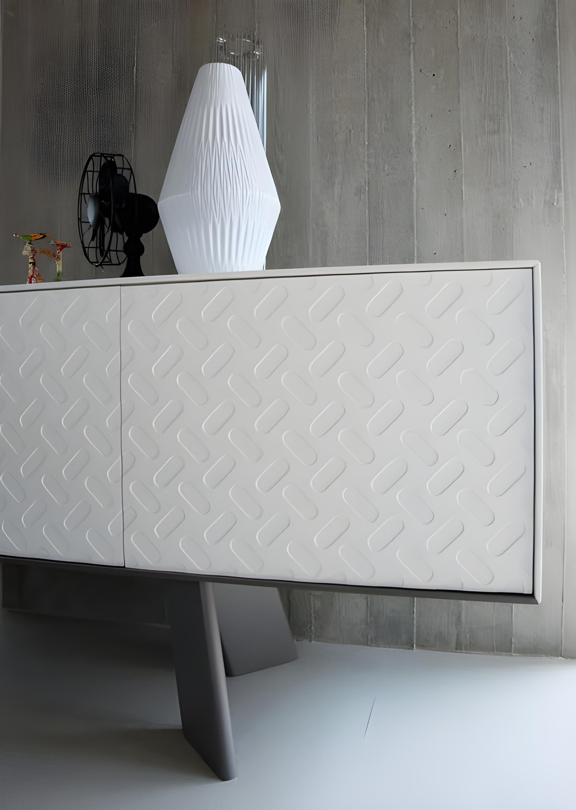 Maßgefertigtes Sideboard aus grauer Eiche mit brutalistischen Details in Seeblau lackiert/grauer Eiche im Angebot 2